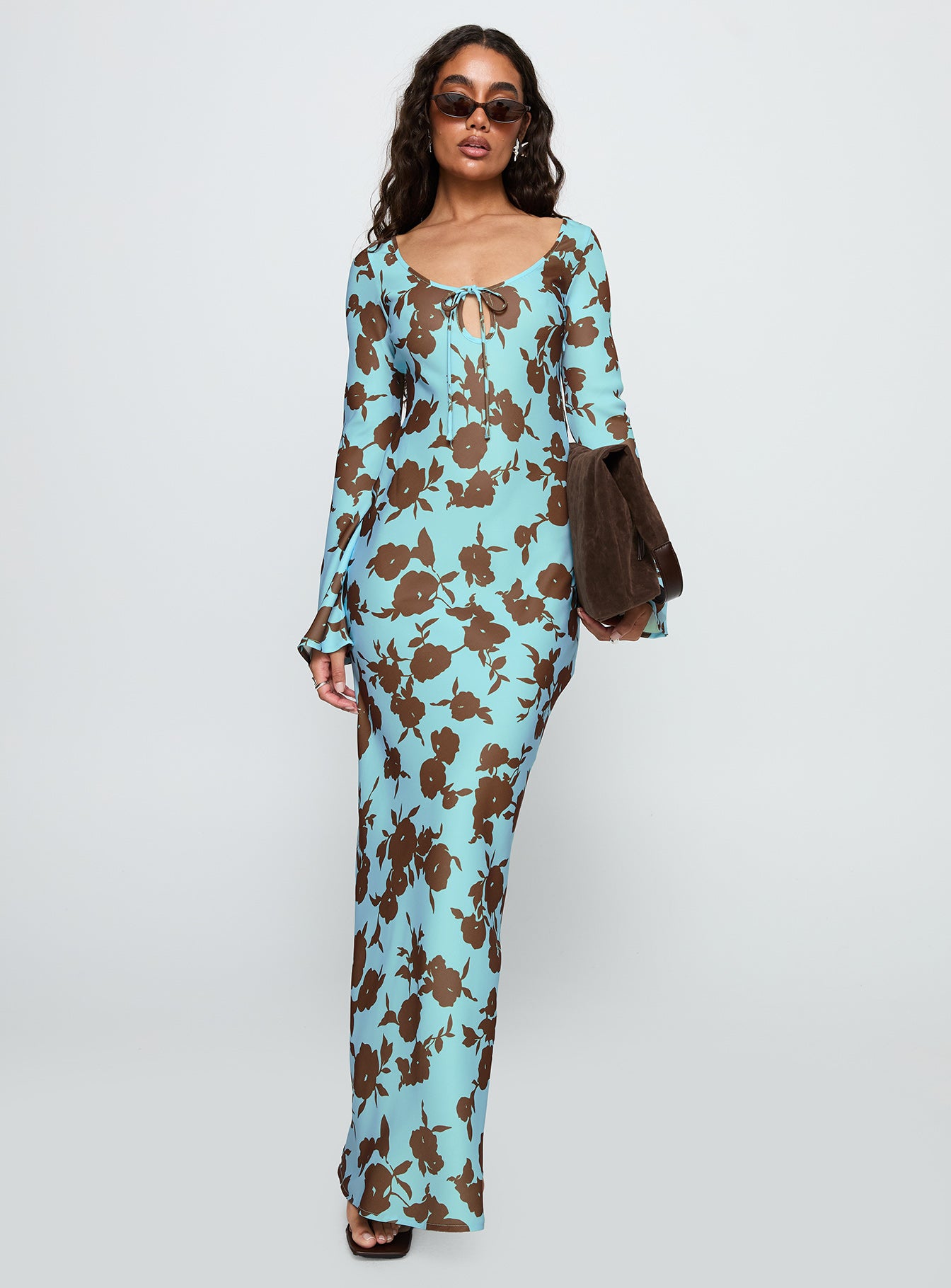 Elorie Long Sleeve Maxi Dress Blue / Brown - Image 3