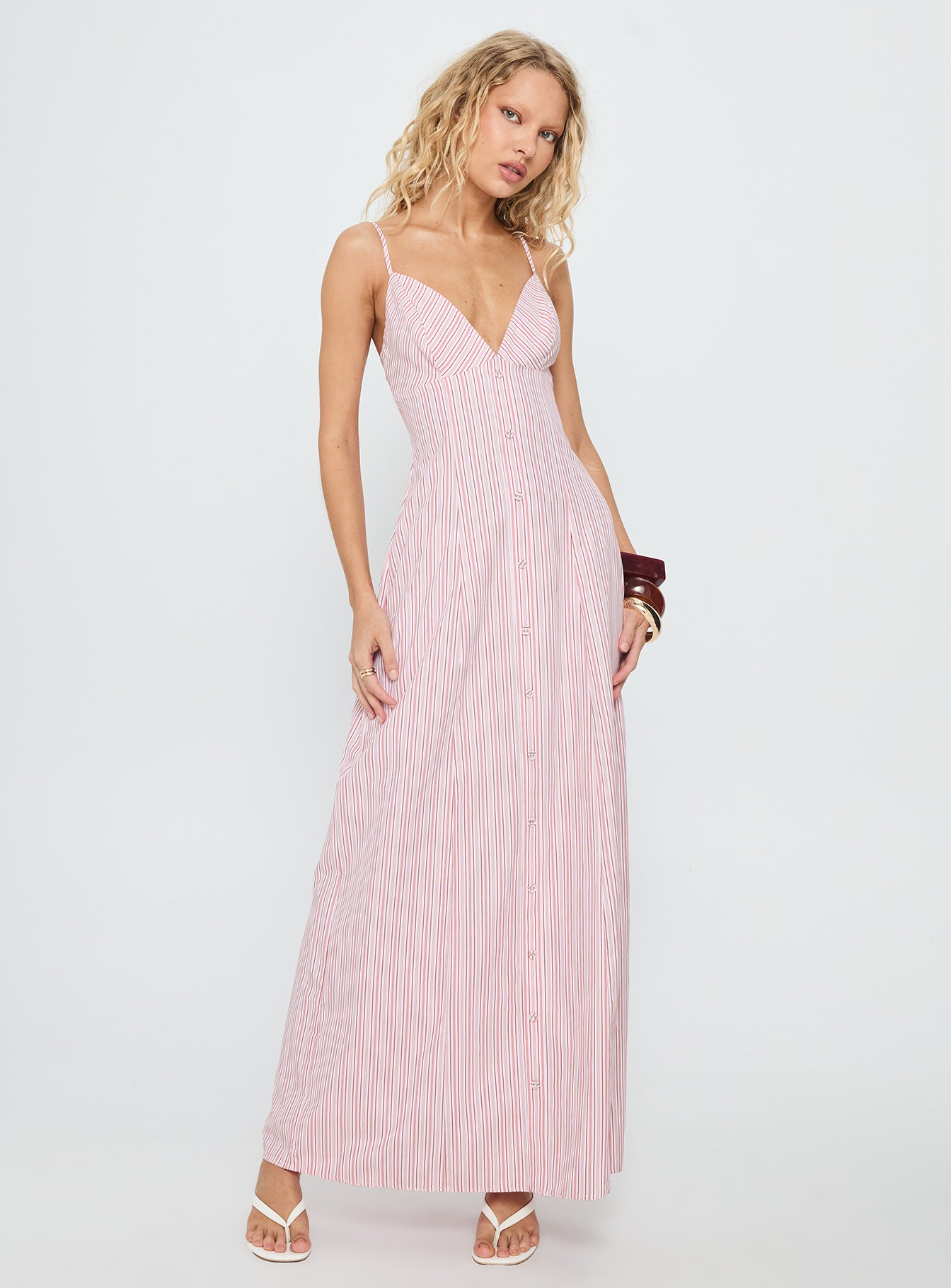 Samiyah Button Down Maxi Dress Red Stripe - Image 2