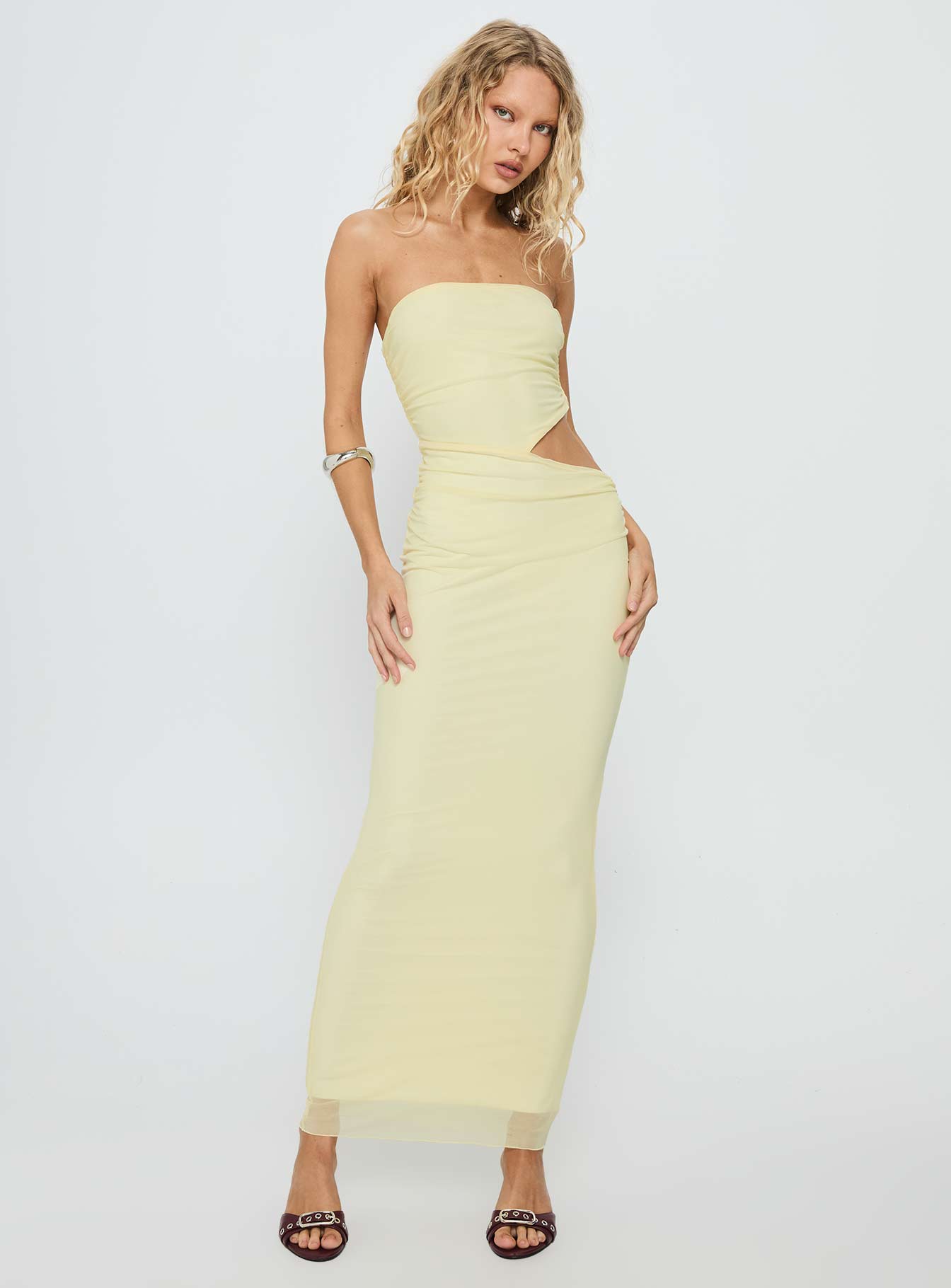 Tyllie Strapless Cut Out Maxi Dress Yellow - Image 3