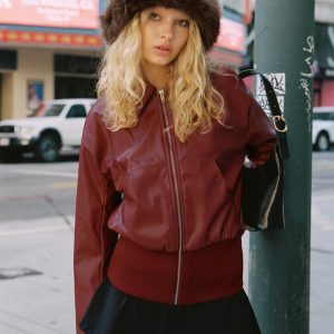 Radio On Blast Faux Leather Bomber Jacket Red