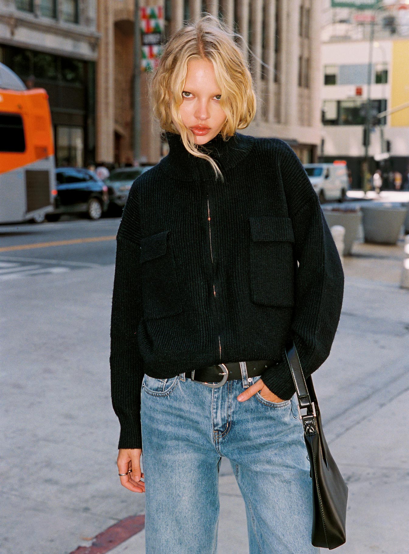 Too Busy Zip Up Sweater Black - Image 2