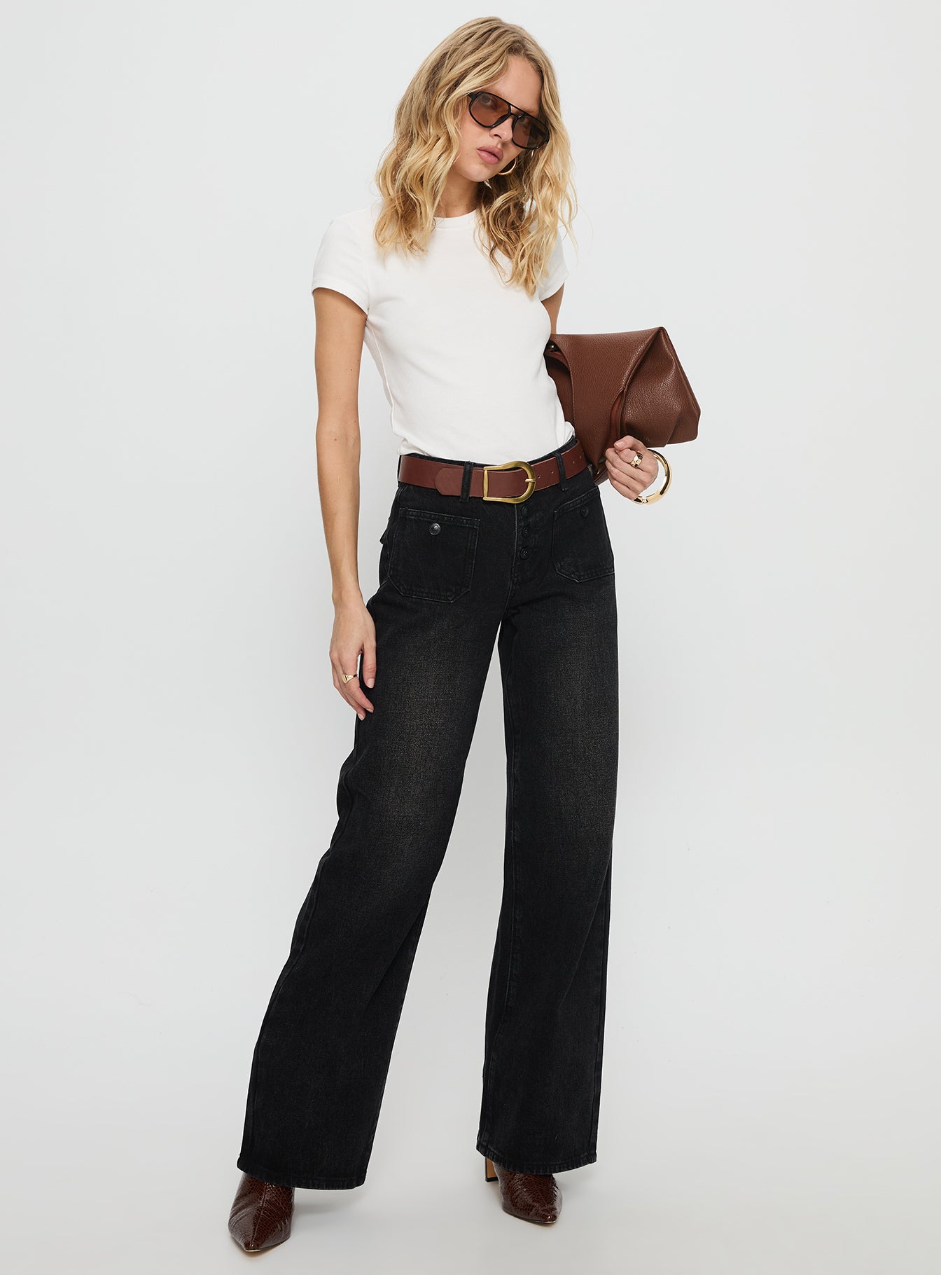 Carianne Low Rise Wide Leg Jeans Washed Black - Image 3