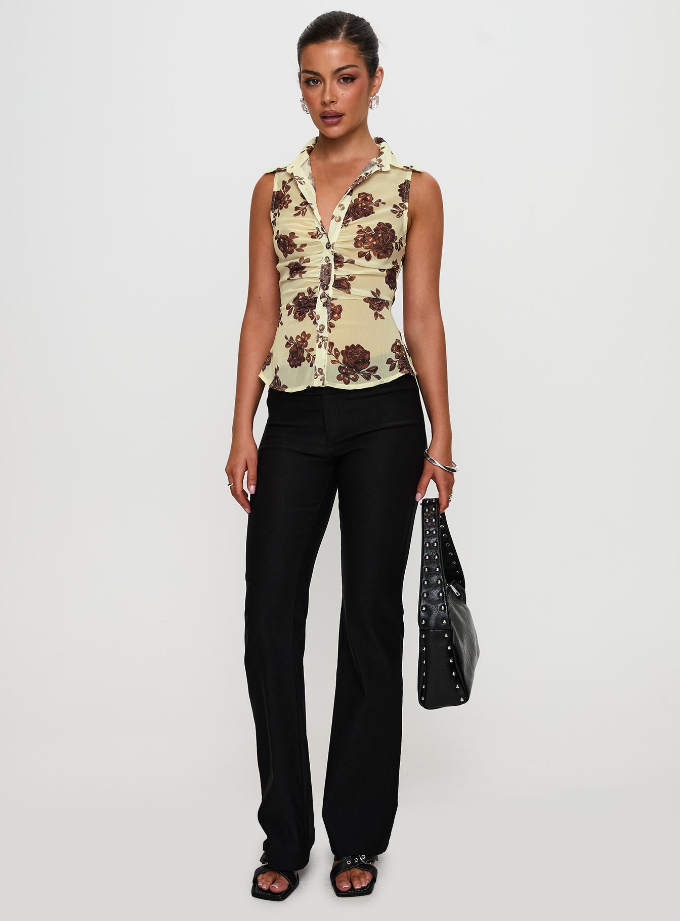 Present Tense Sheer Ruched Top Yellow Floral - Image 3