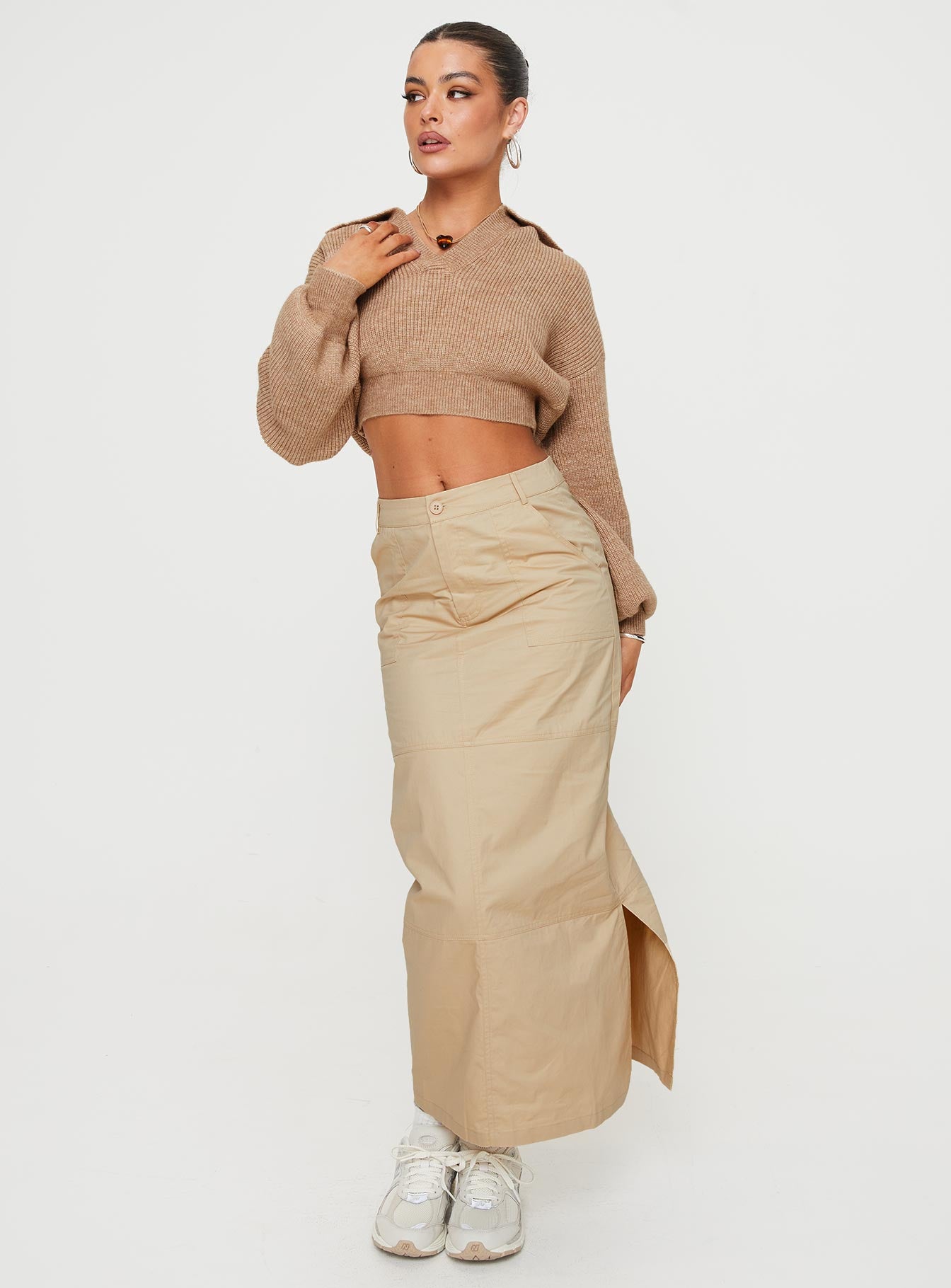 Devine Cargo Maxi Skirt Stone - Image 3