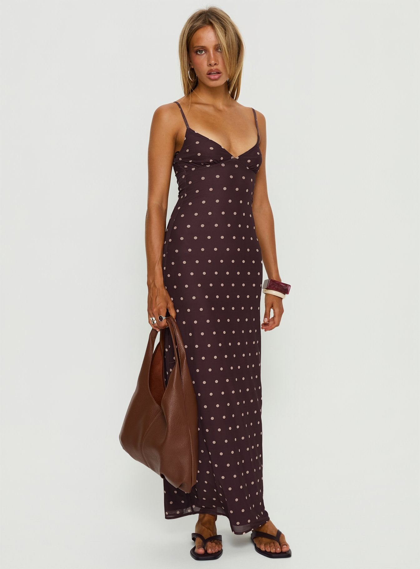 Glass Half Full Mesh Maxi Dress Plum / Pink Polka Dot - Image 3