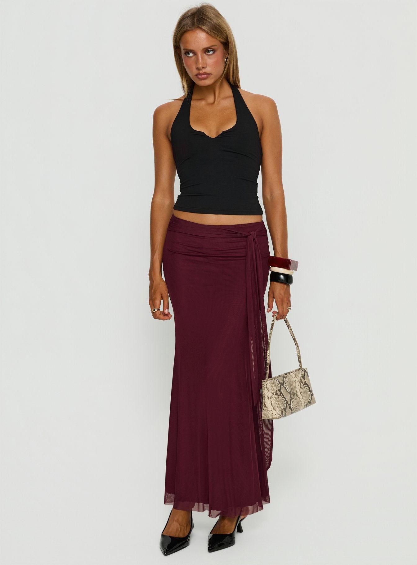 Caviar Tie Maxi Skirt Currant - Image 2