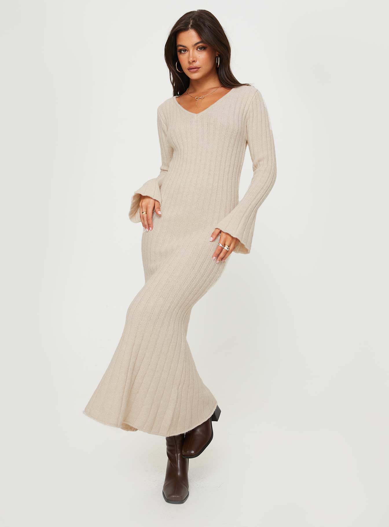 Larne Long Sleeve Maxi Dress Beige - Image 2