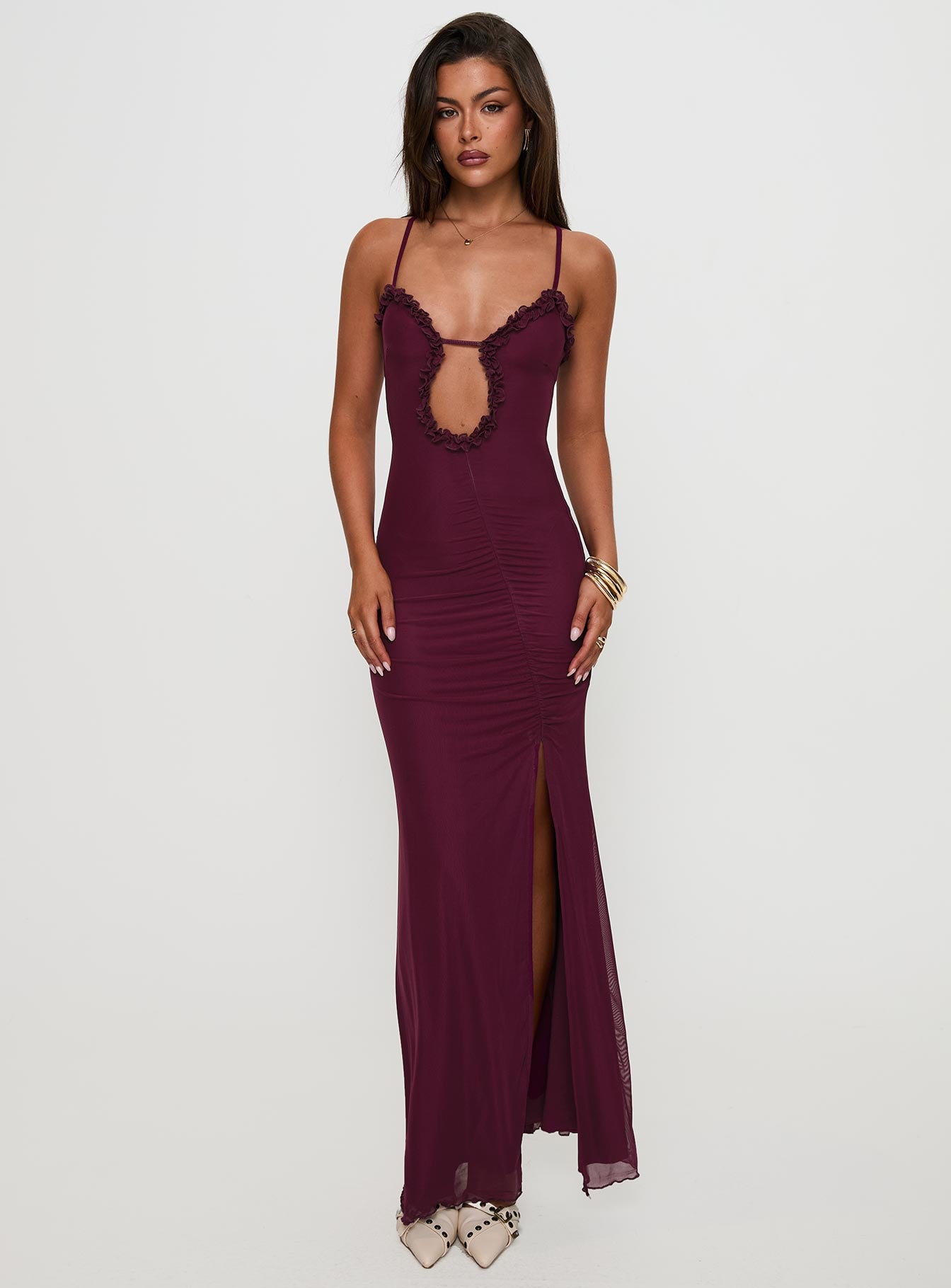 Soulina Ruched Maxi Dress Purple - Image 3