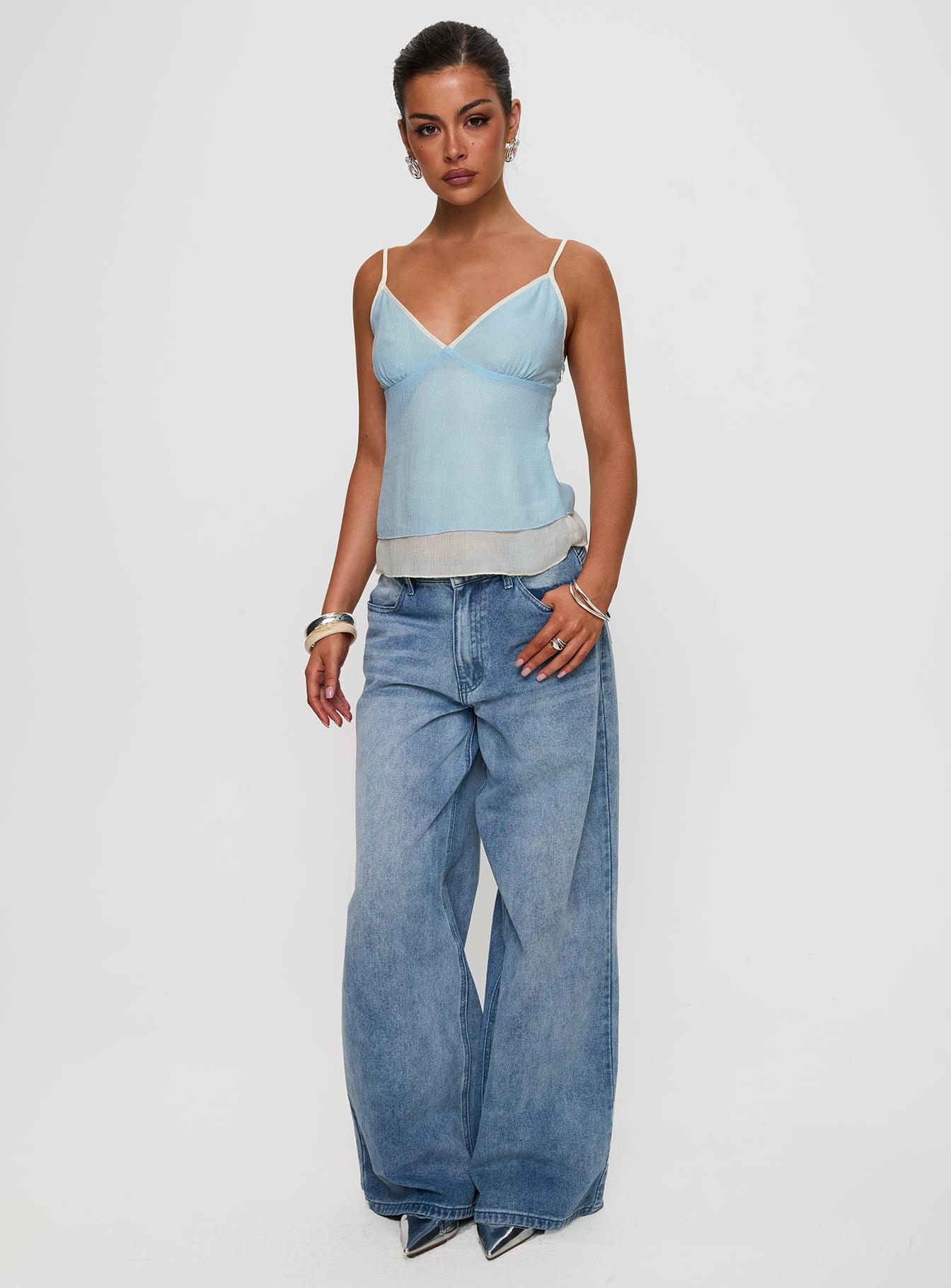 Majorie Layered Top Blue / Cream - Image 2