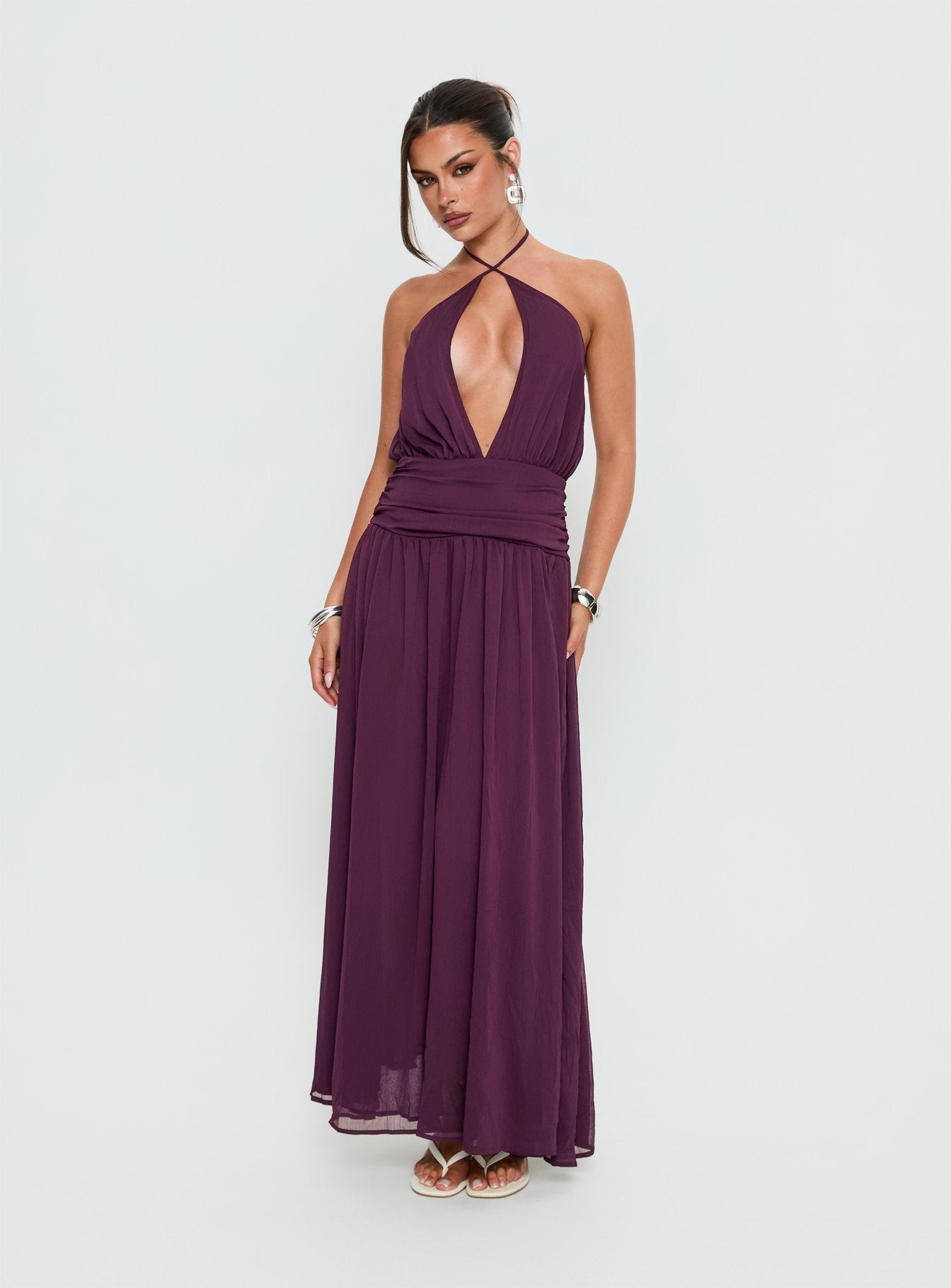 Catherina Blouson Halter Maxi Dress Deep Purple - Image 3