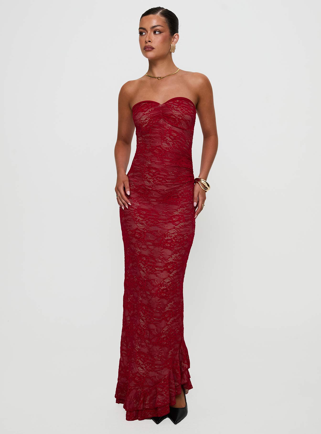 Hailees Lace Strapless Maxi Dress Red - Image 3