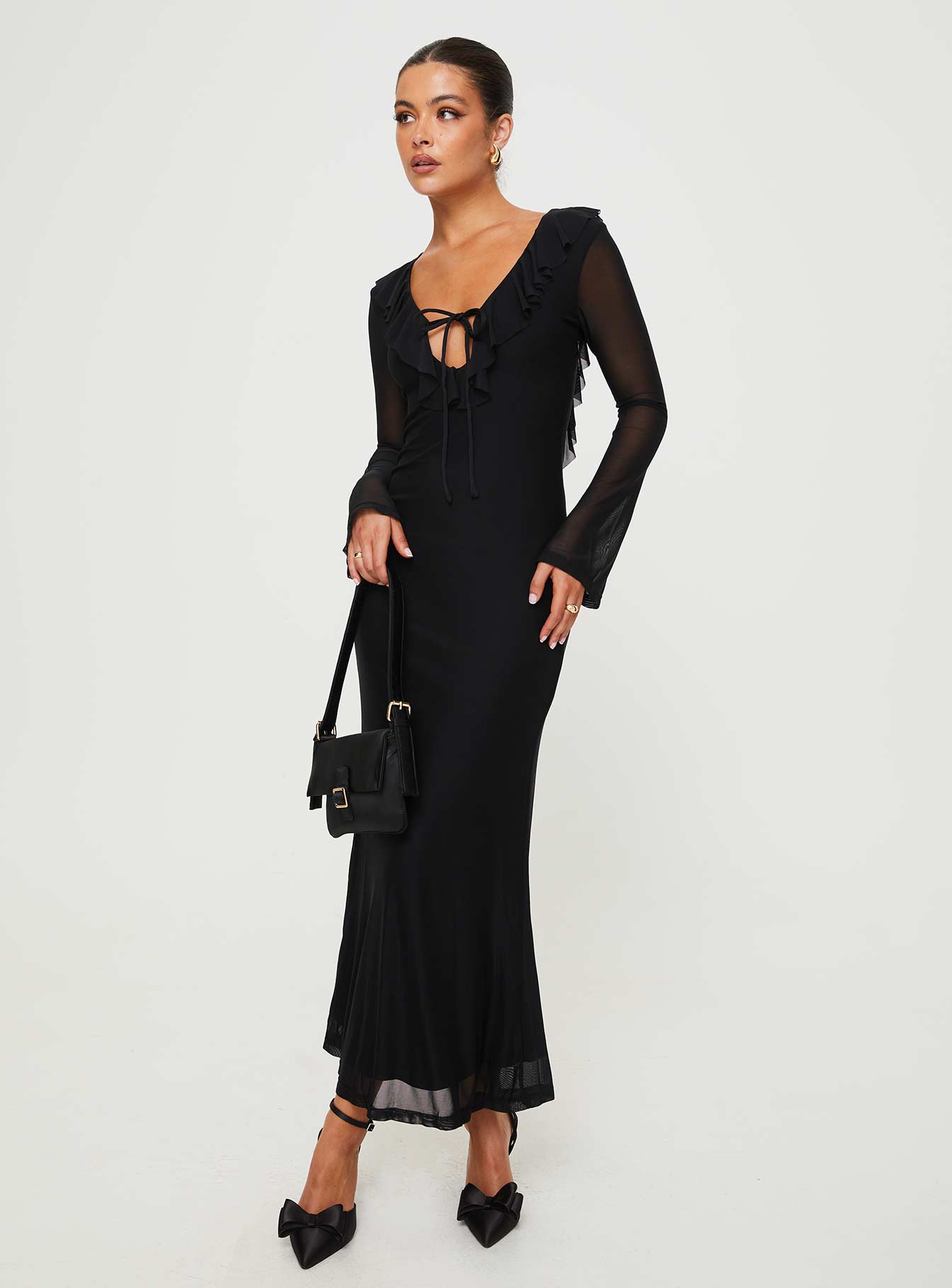 Maskell Long Sleeve Maxi Dress Black - Image 3