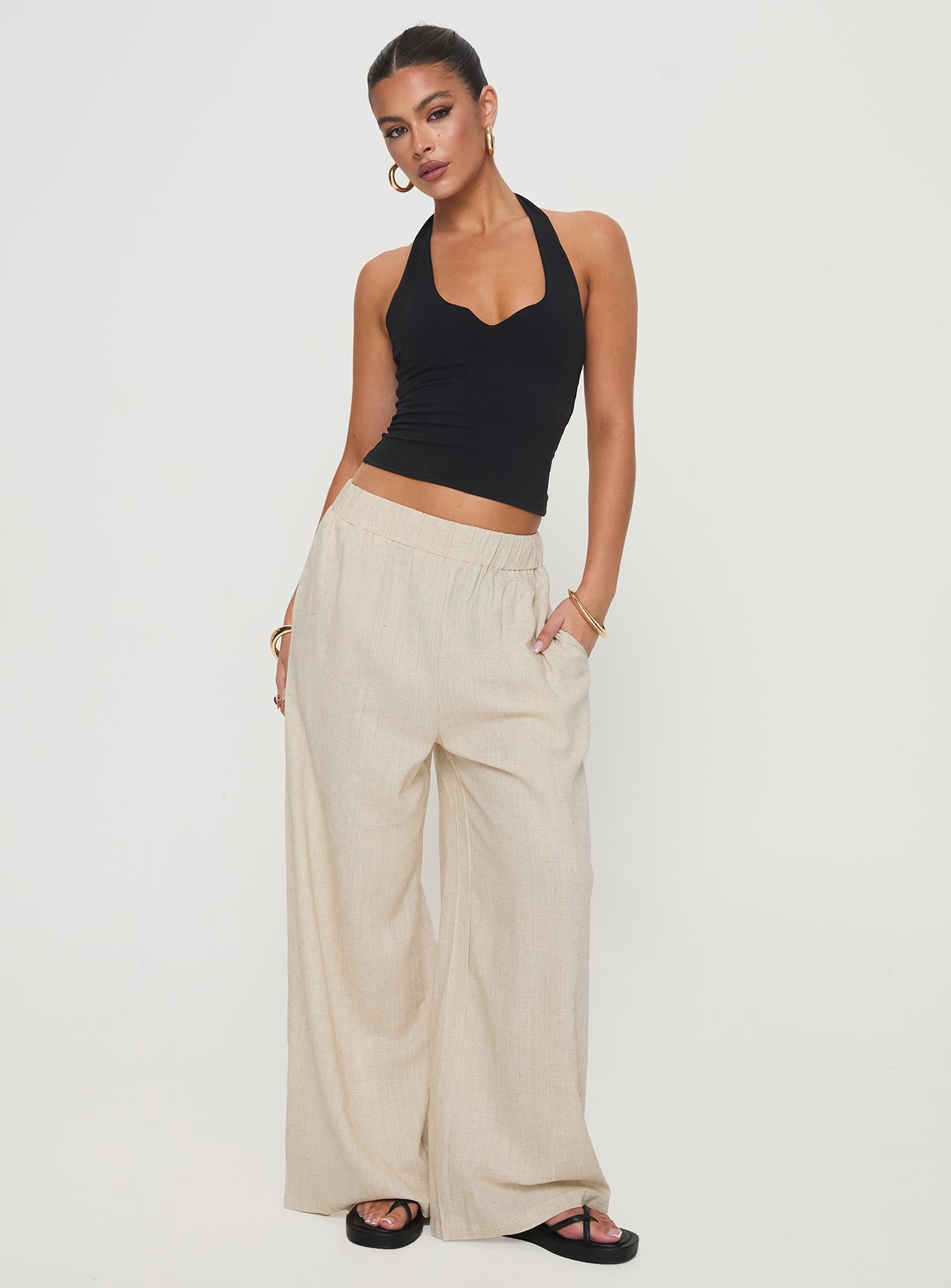 Pellegrini Linen Wide Leg Pants Natural - Image 2