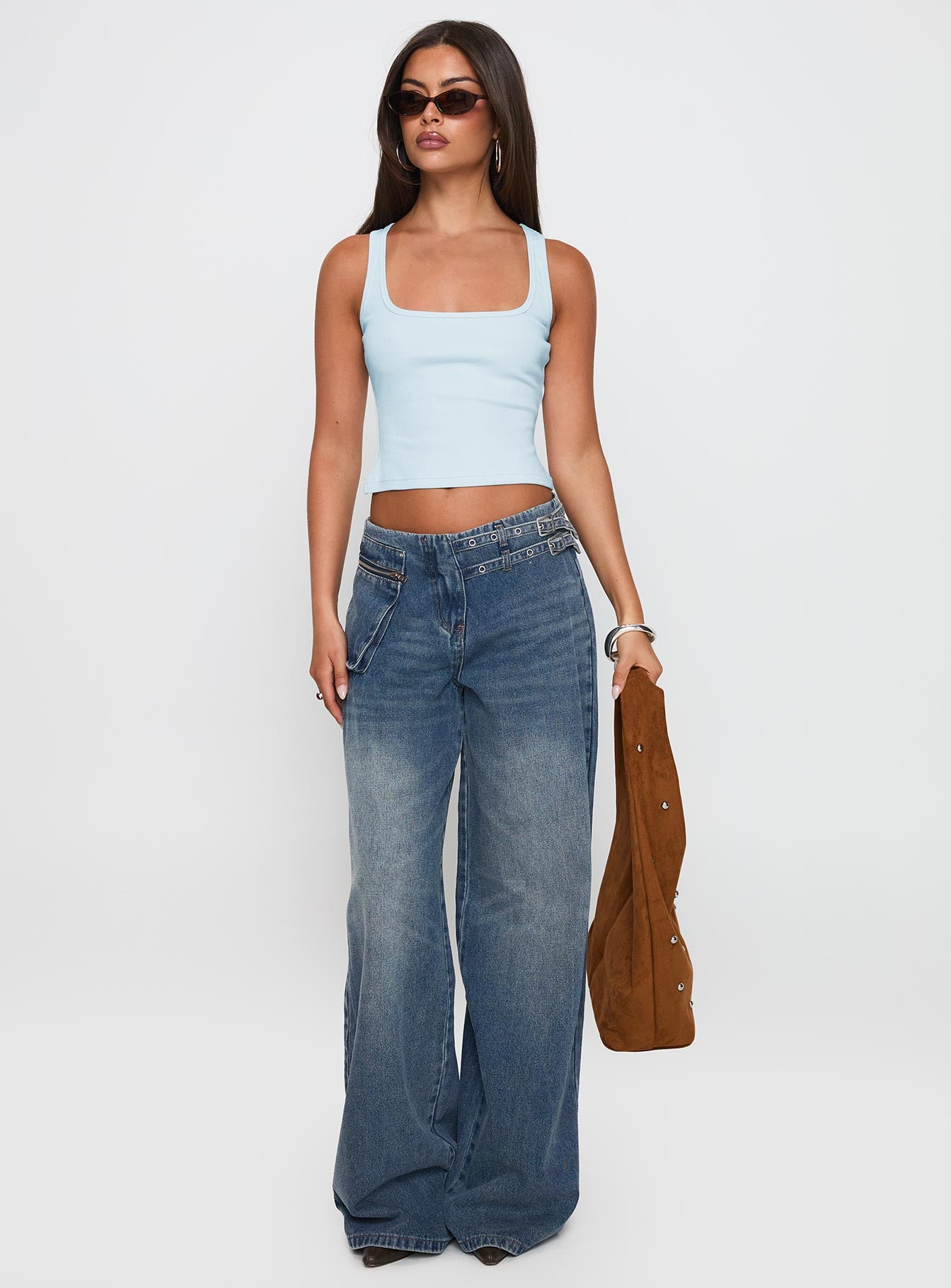 Baseline Square Neck Rib Tank Top Light Blue - Image 3