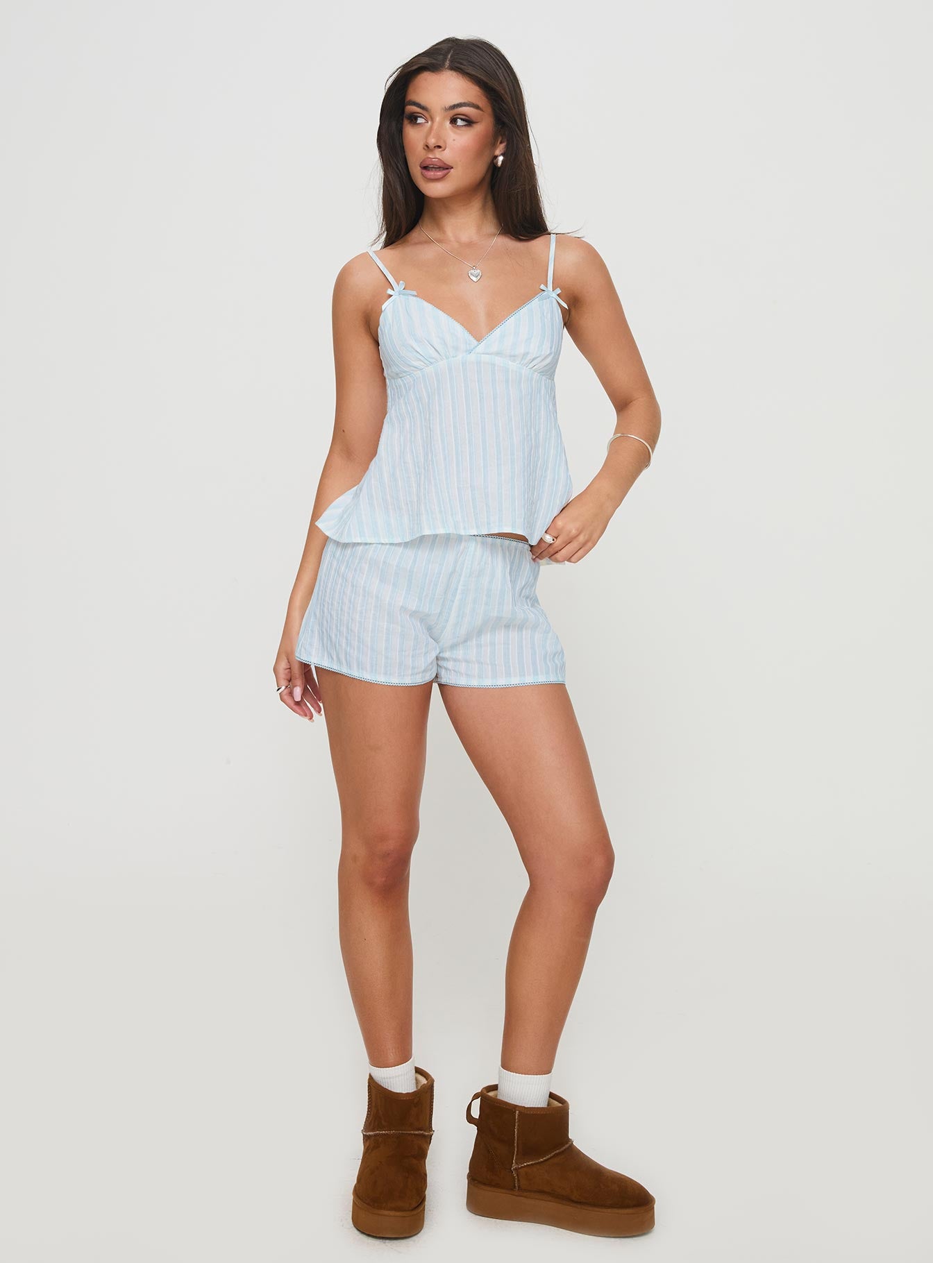 Tenderness Lace Sleep Set Blue / White Stripe - Image 3