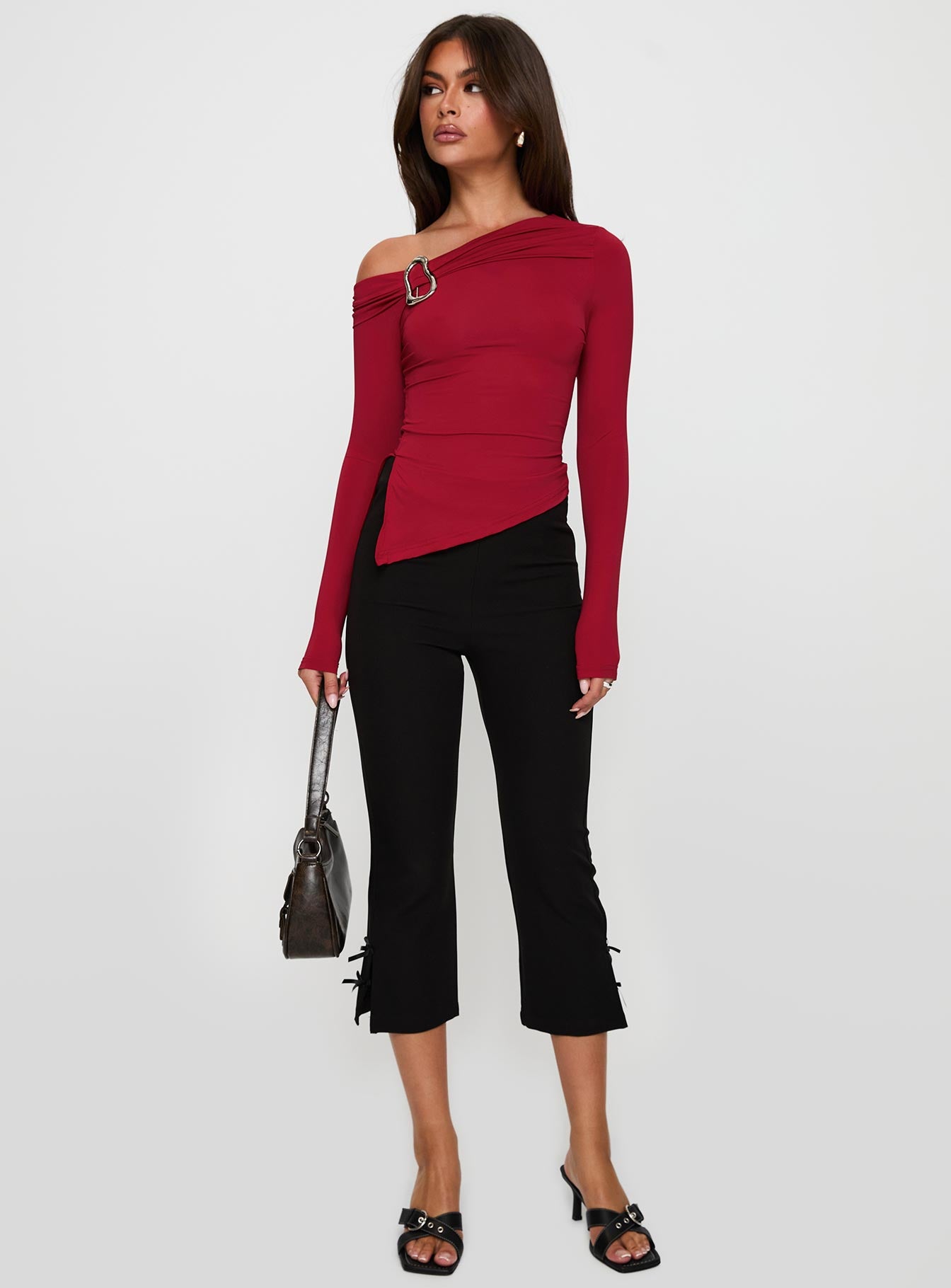 Donalla Off The Shoulder Hardware Detail Top Red - Image 3