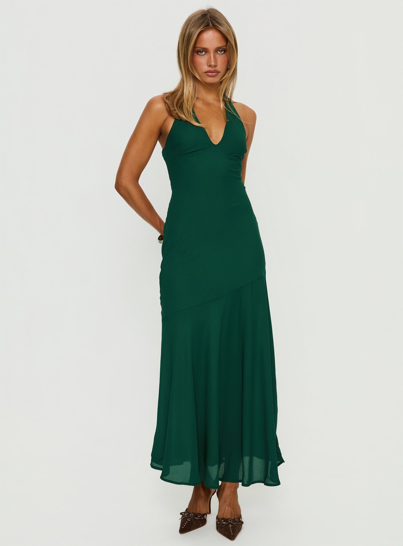 Luannie Halter Scarf Tie Maxi Dress Emerald - Image 2
