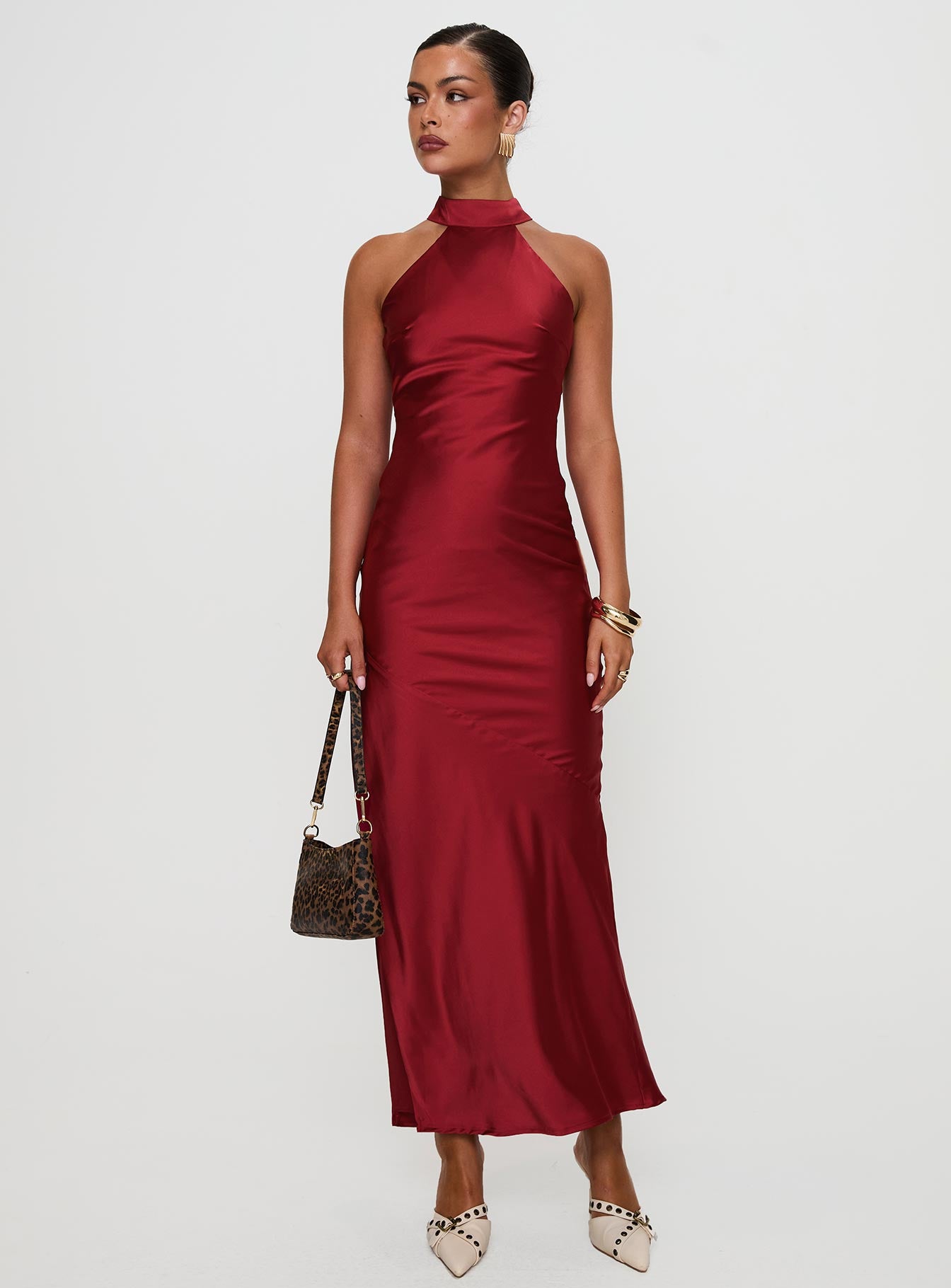 Mordecai Halter Maxi Dress Burgundy - Image 3