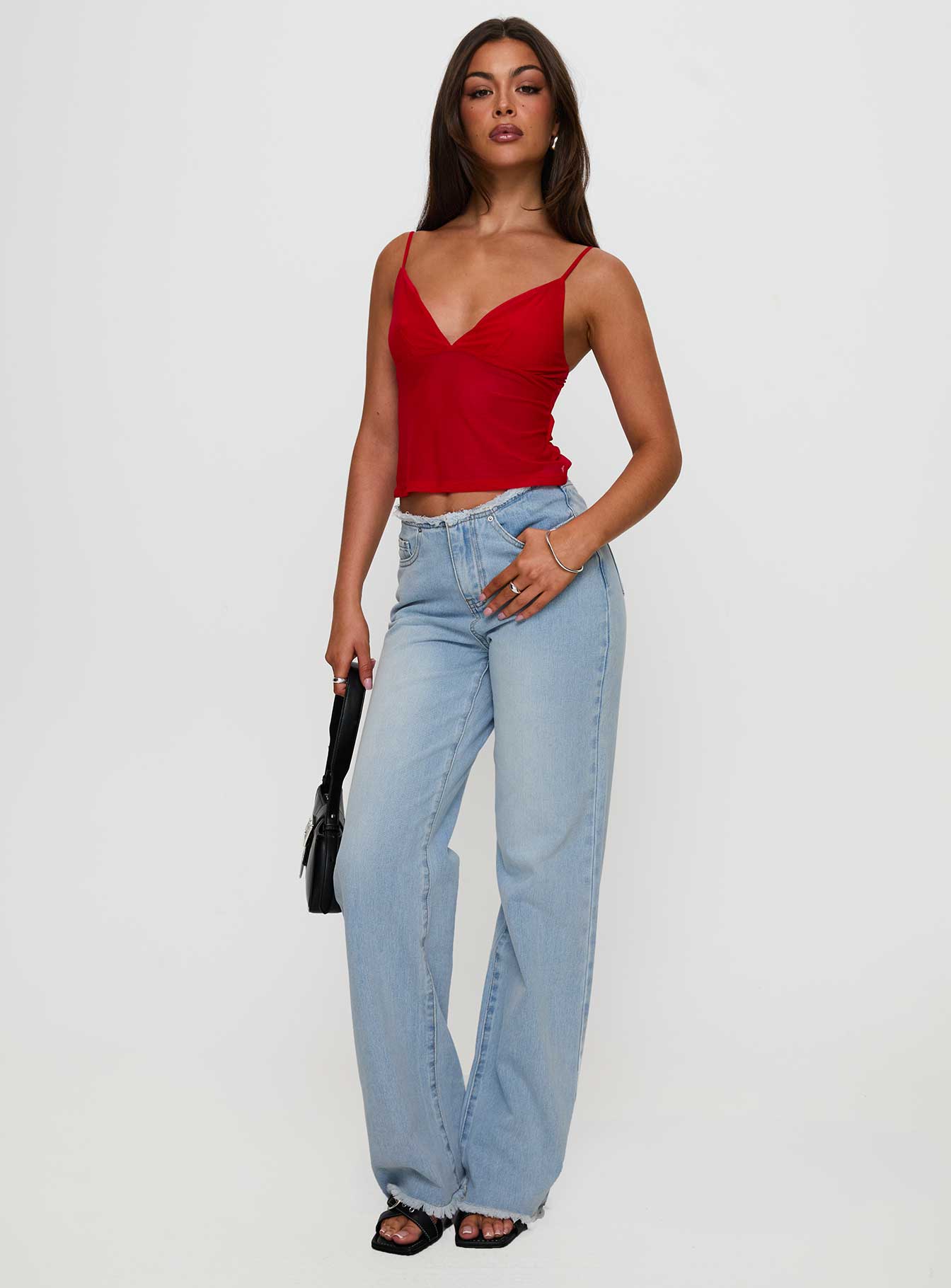 Hawke Frayed Mid Rise Straight Leg Jeans Mid Blue - Image 2