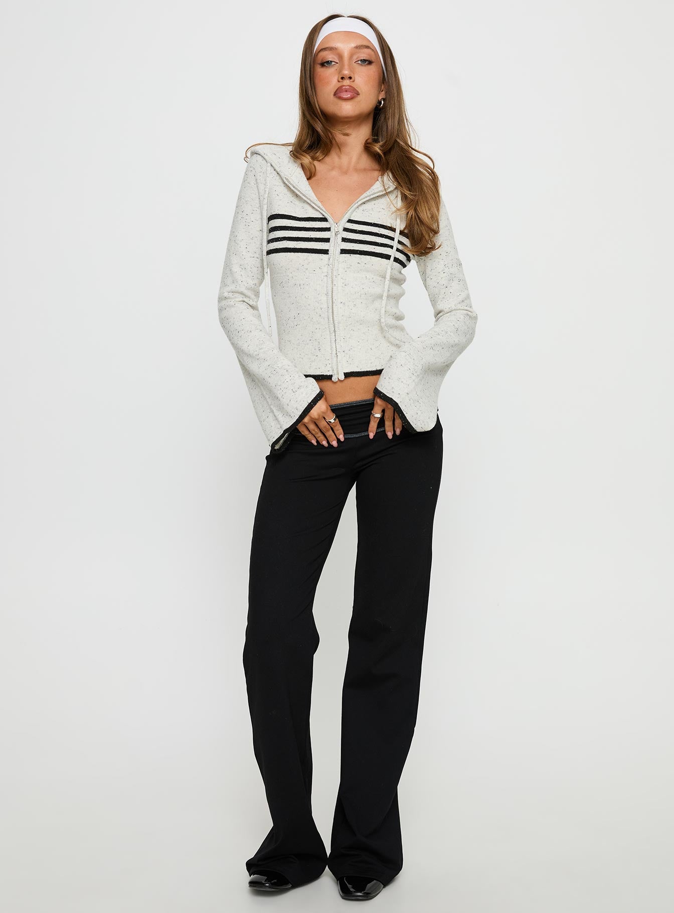 Brandea Zip Through Knit Hoodie White Marle - Image 3