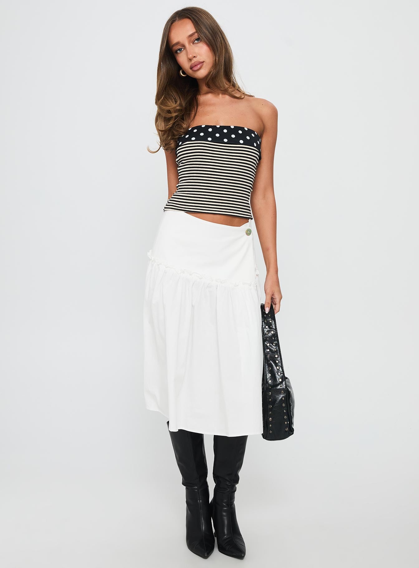 Jonsie Tiered Frill Midi Skirt White - Image 3