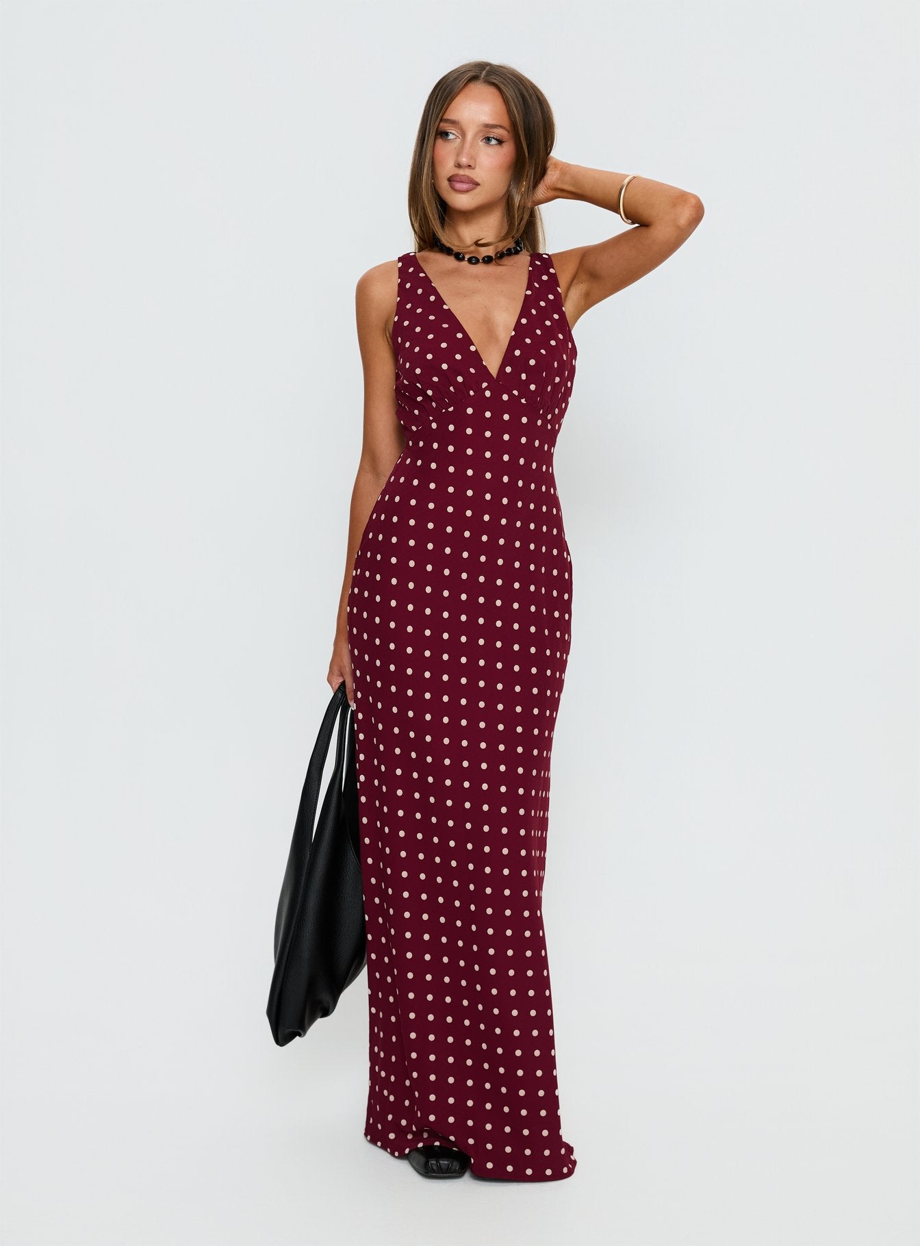 Nellie Maxi Dress Burgundy Polka Dot - Image 3