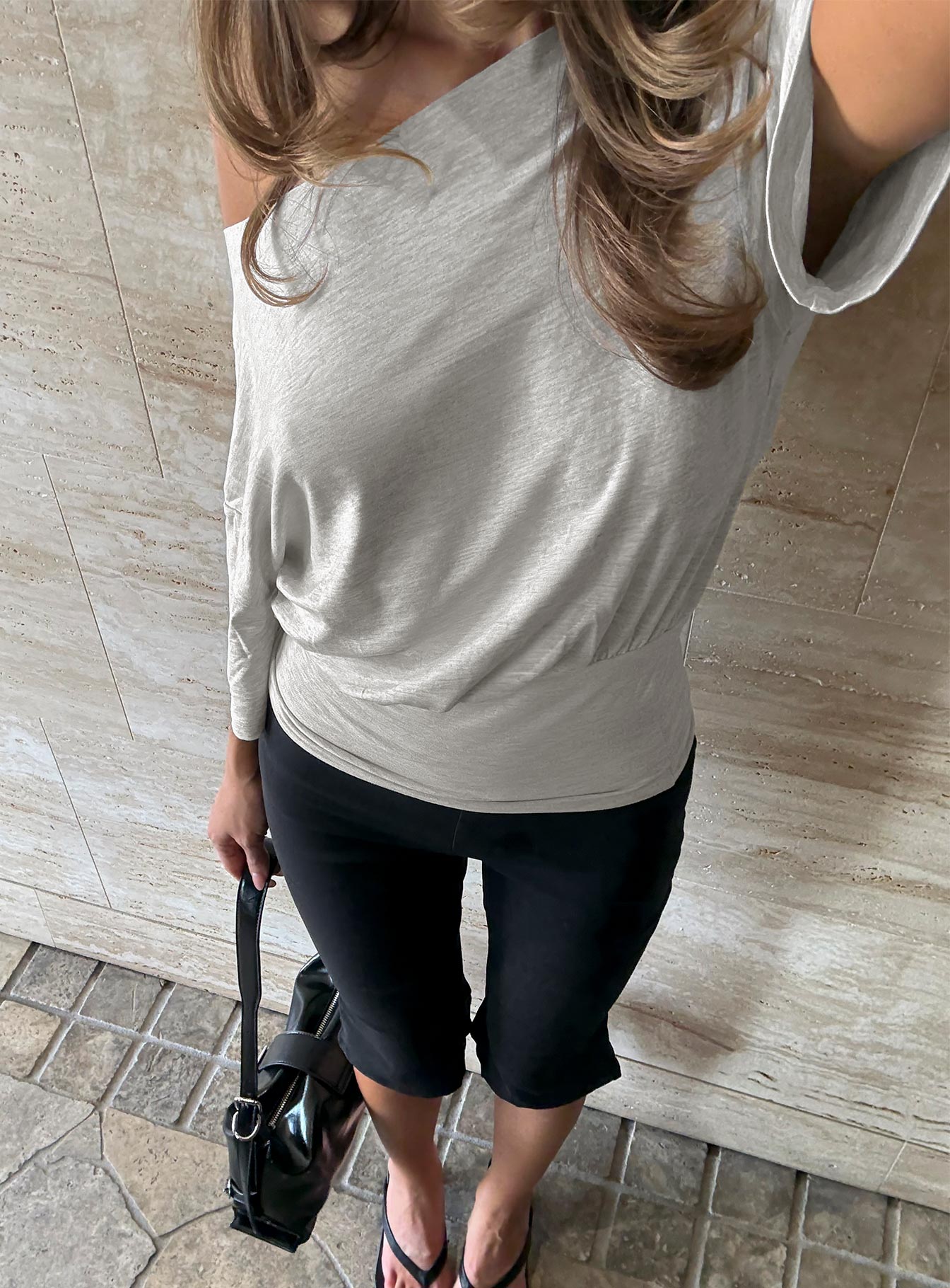 Ashlinn Off Shoulder Drapey Top Grey - Image 10