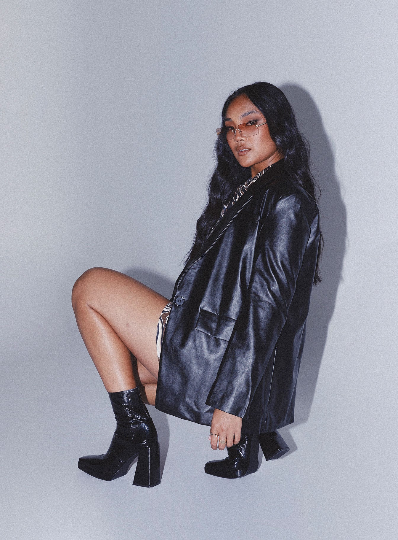 Jocelyn Faux Leather Blazer Black - Image 8