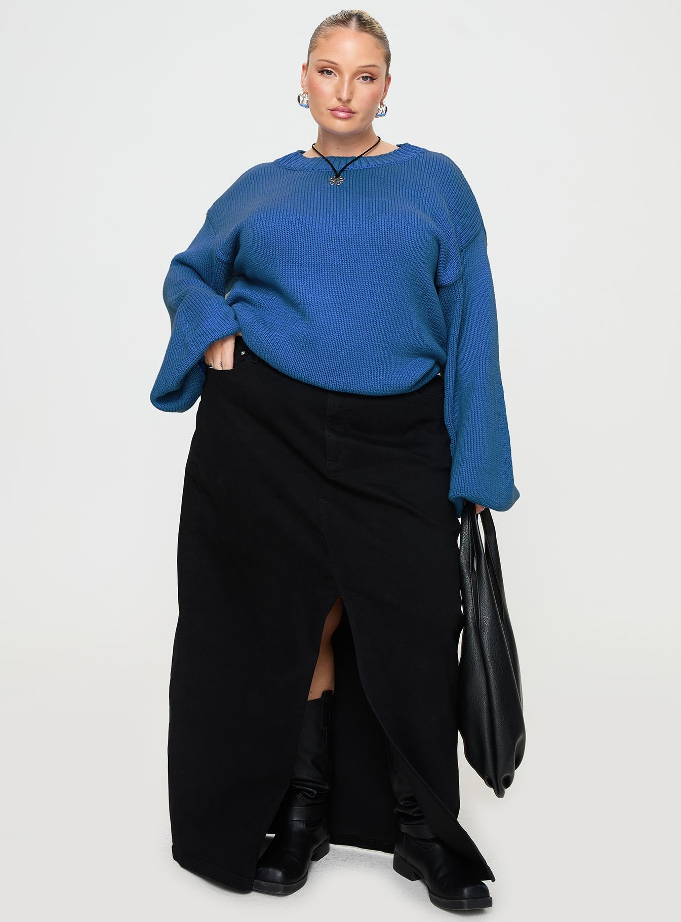 Harmony Balloon Sleeve Knit Sweater Blue Curve - Image 3