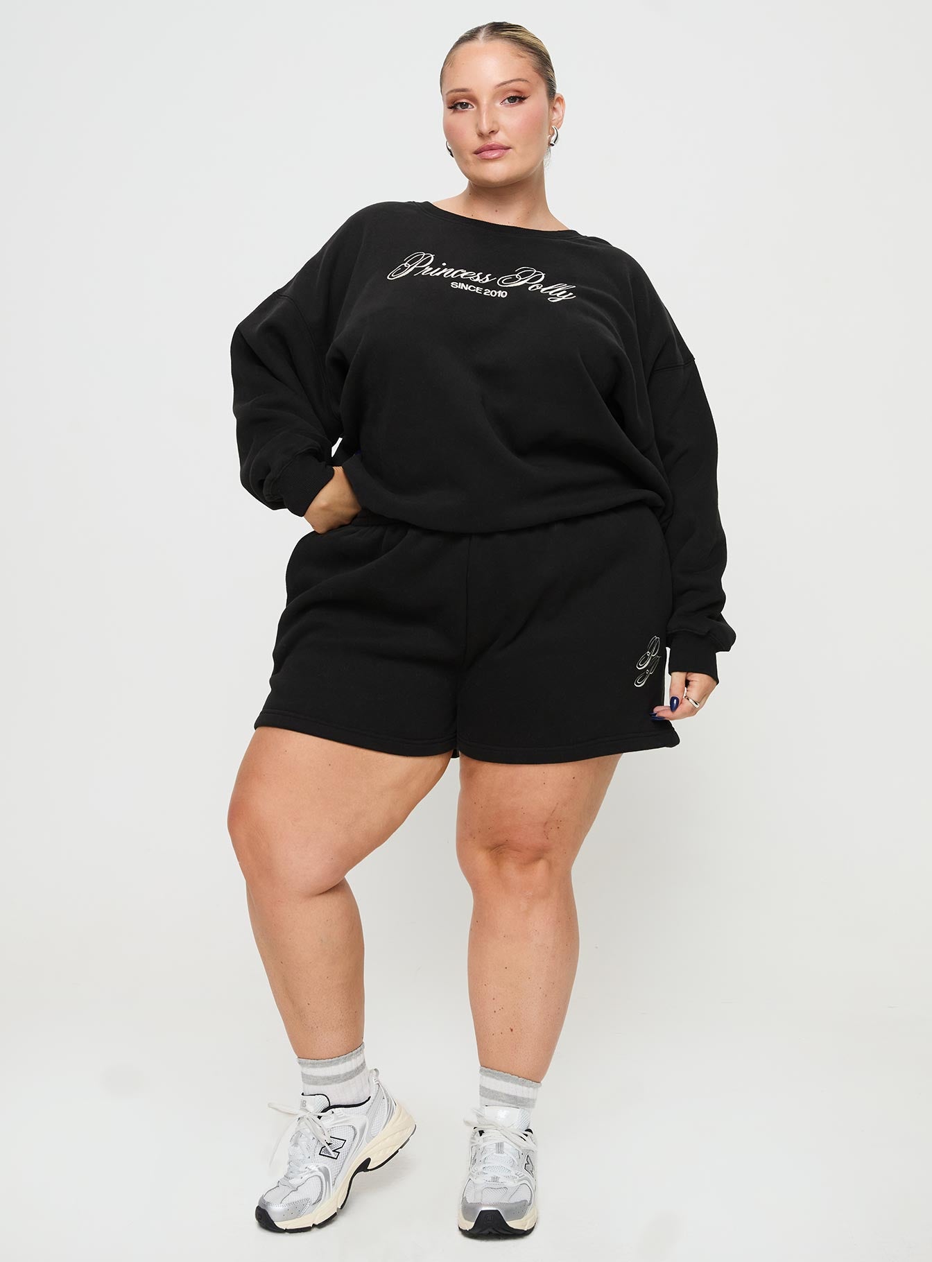 Princess Polly Track Shorts Cursive Text Black Sand Curve - Image 3