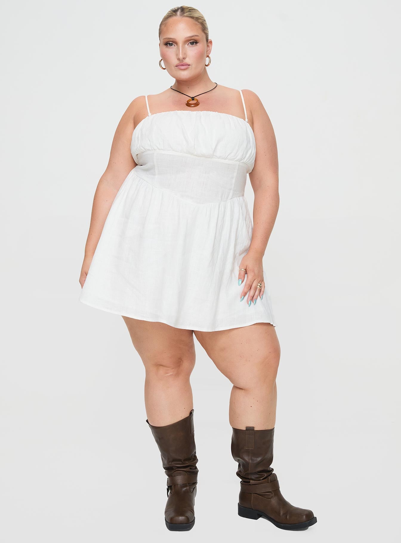 Slow Dance Linen Blend Mini Dress White Curve - Image 3
