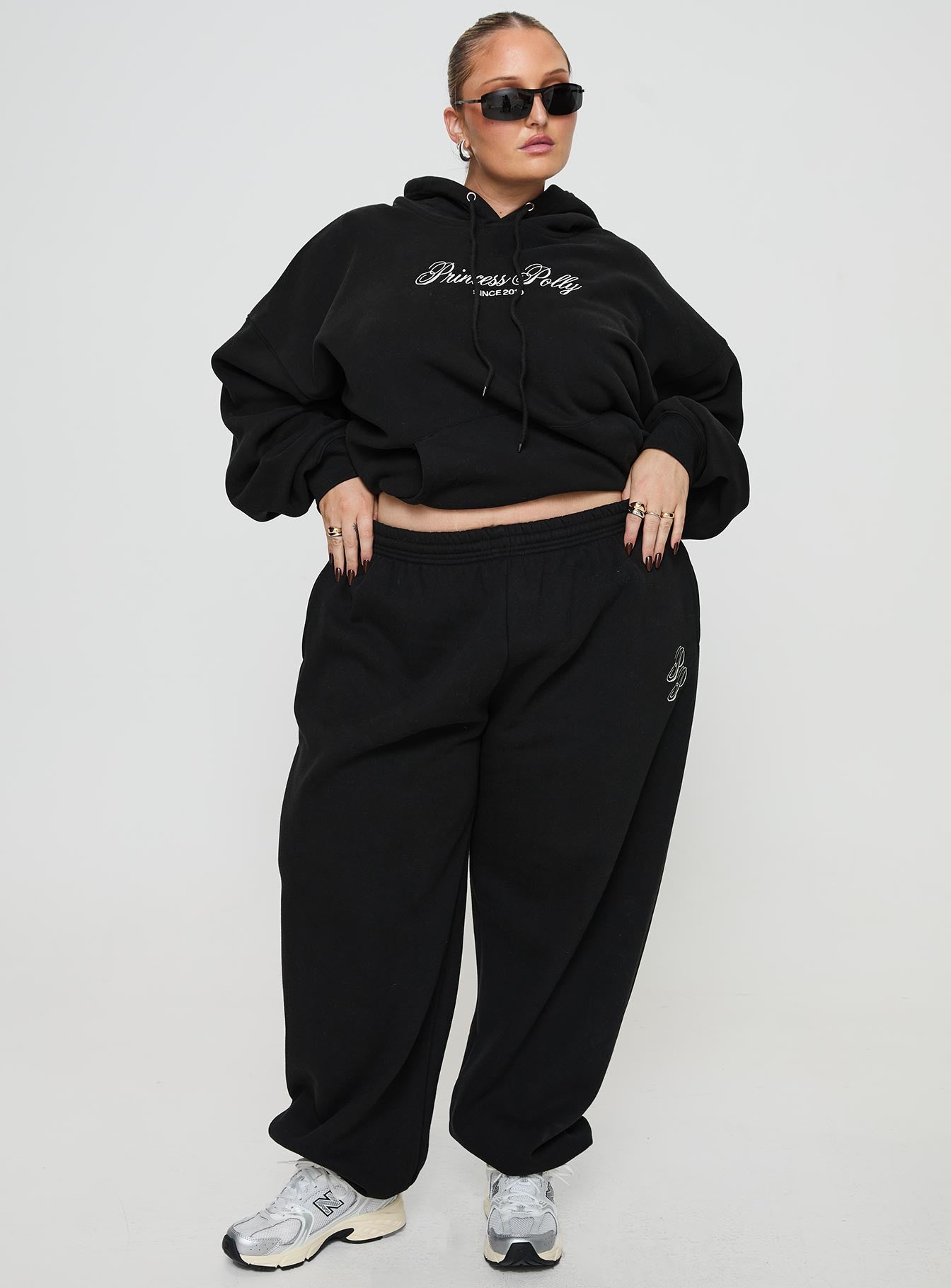 Princess Polly Track Pants Script Black / Ivory Curve - Image 3