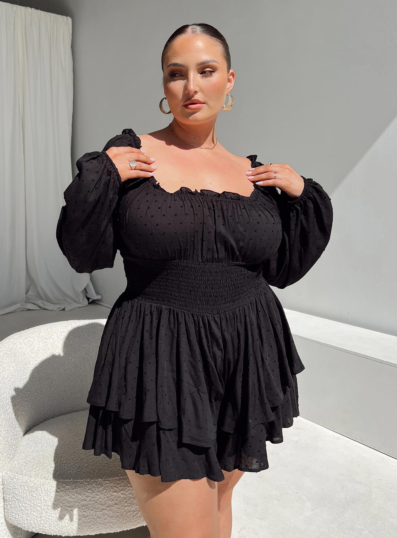 The Love Galore Long Sleeve Romper Black Curve - Image 2