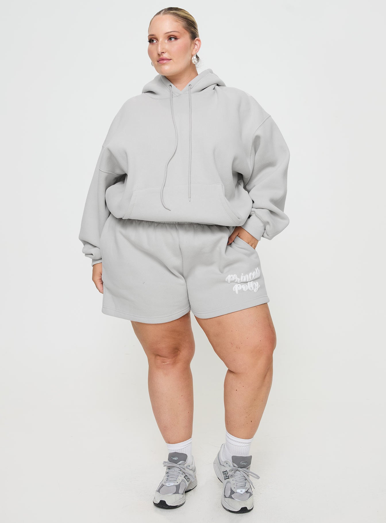 Princess Polly Hooded Sweatshirt Puff Text Grey Curve - Image 3