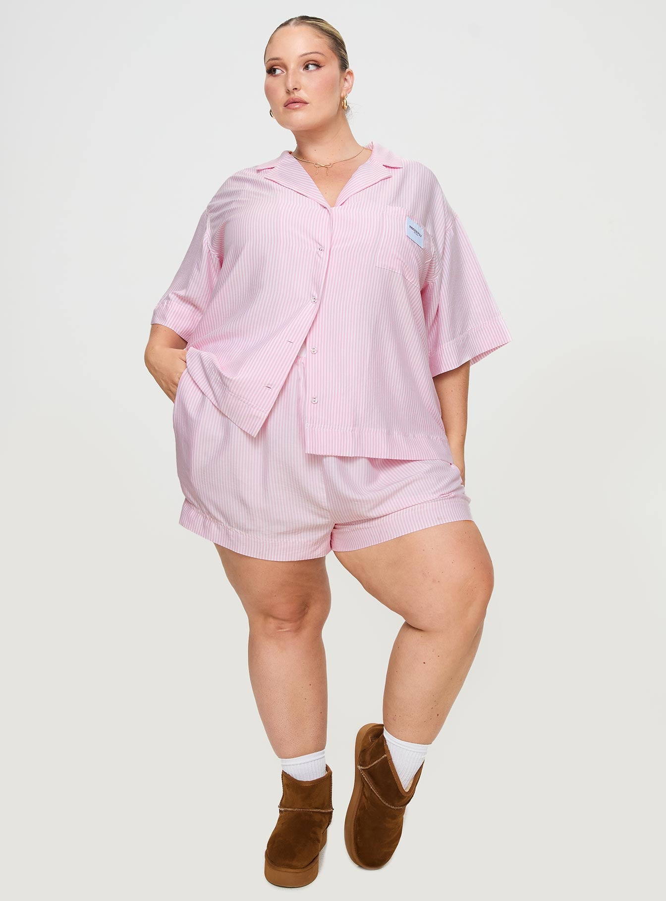 Early Riser Sleep Shirt Pink Stripe Curve - Image 3