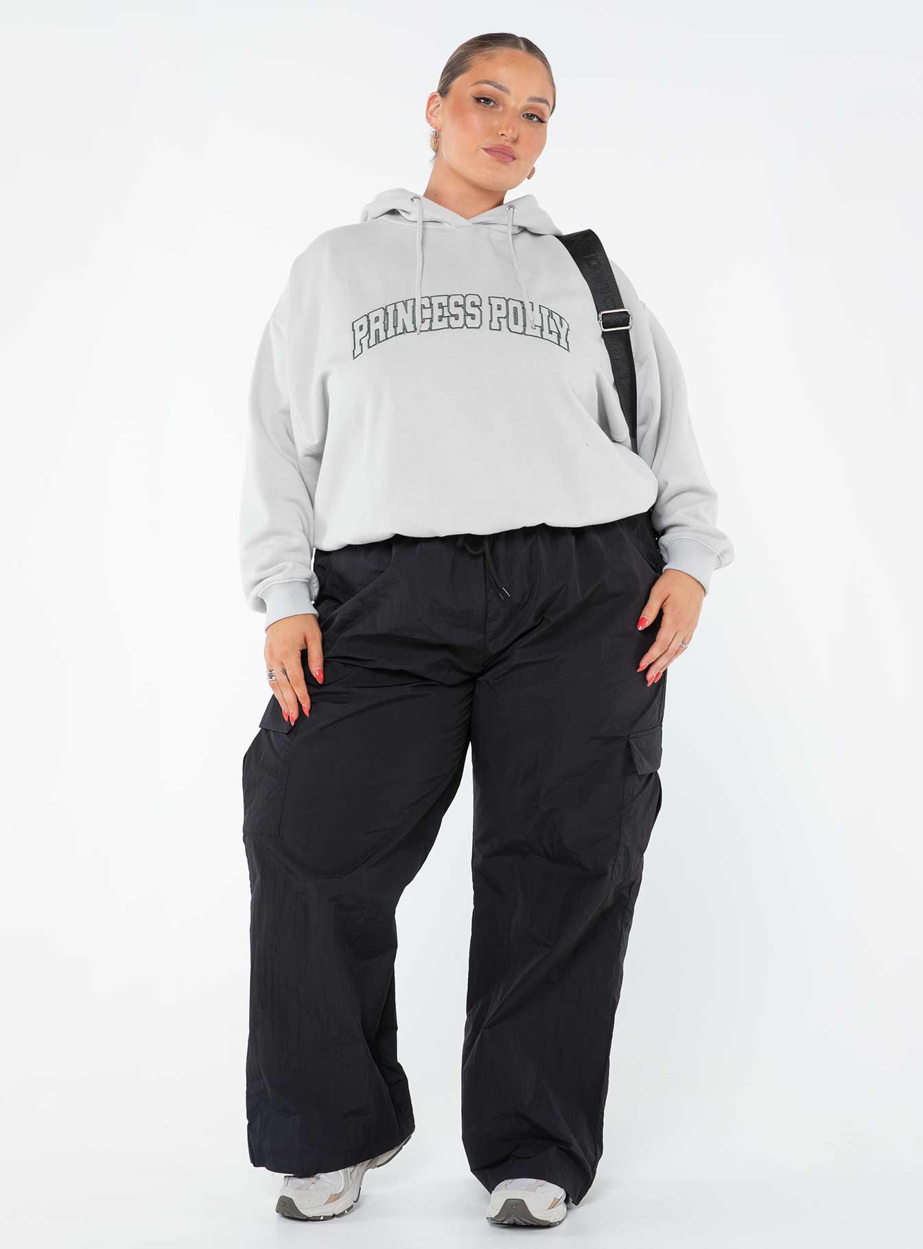 Princess Polly Hooded Sweatshirt Collegiate Text Grey / Green Curve - Image 3