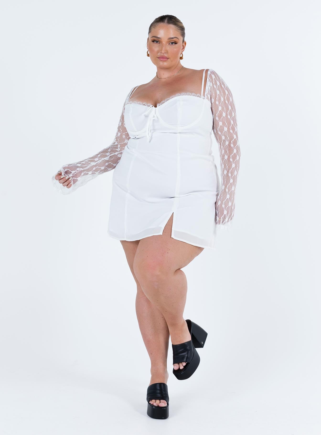 Ashwood Lace Sleeve Mini Dress White Curve - Image 7