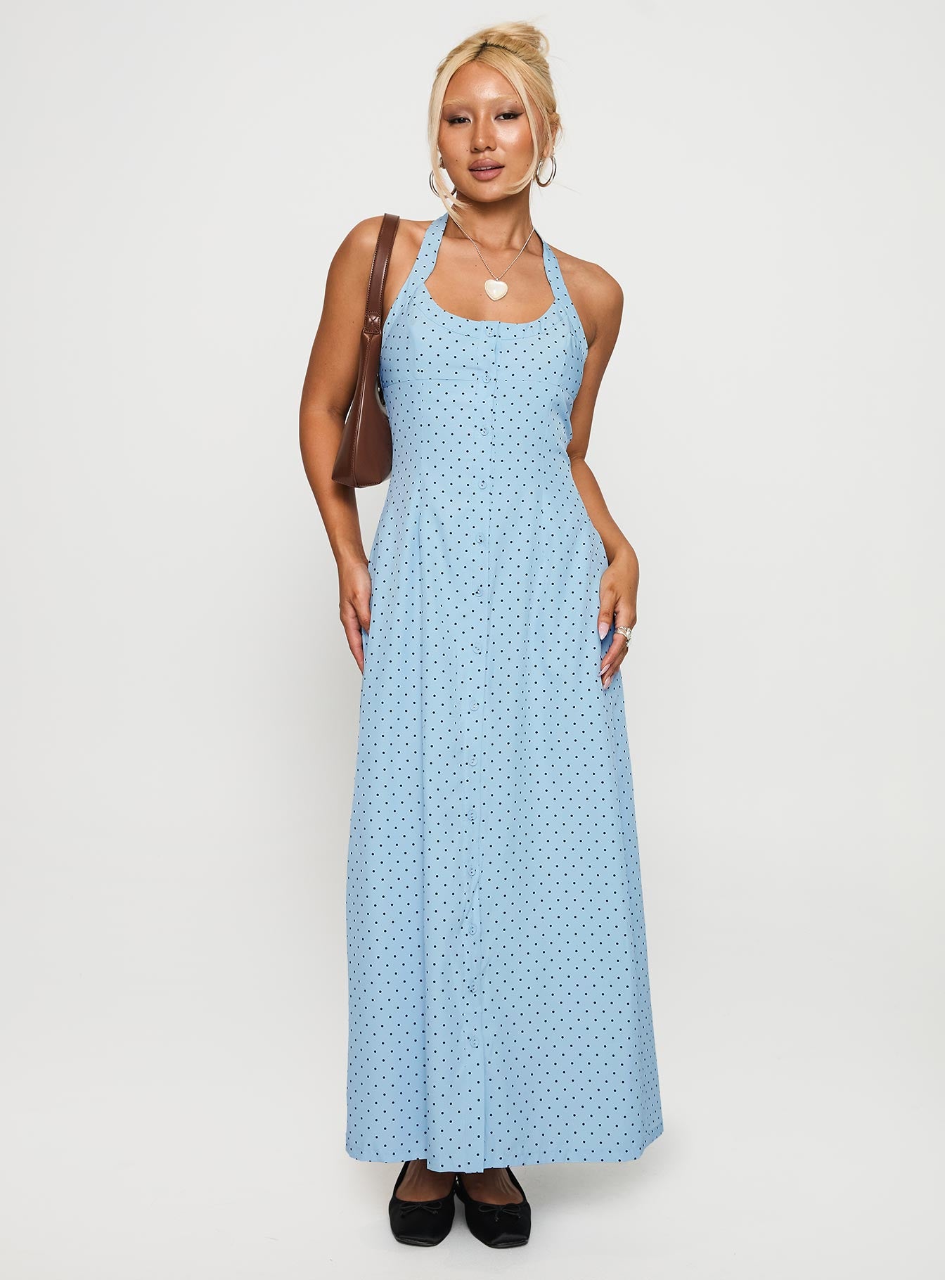 Mallorie Halter Maxi Dress Blue / Black Polka - Image 3