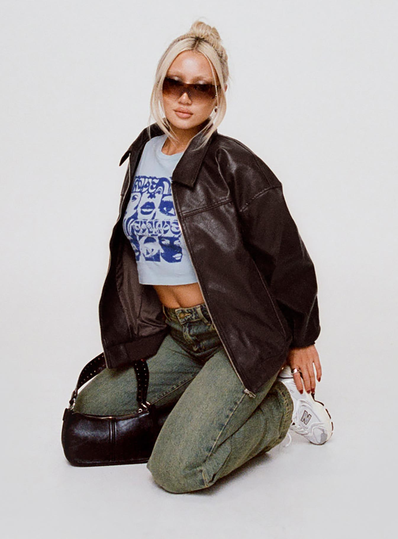 Goldsmith Faux Leather Bomber Jacket Brown - Image 10