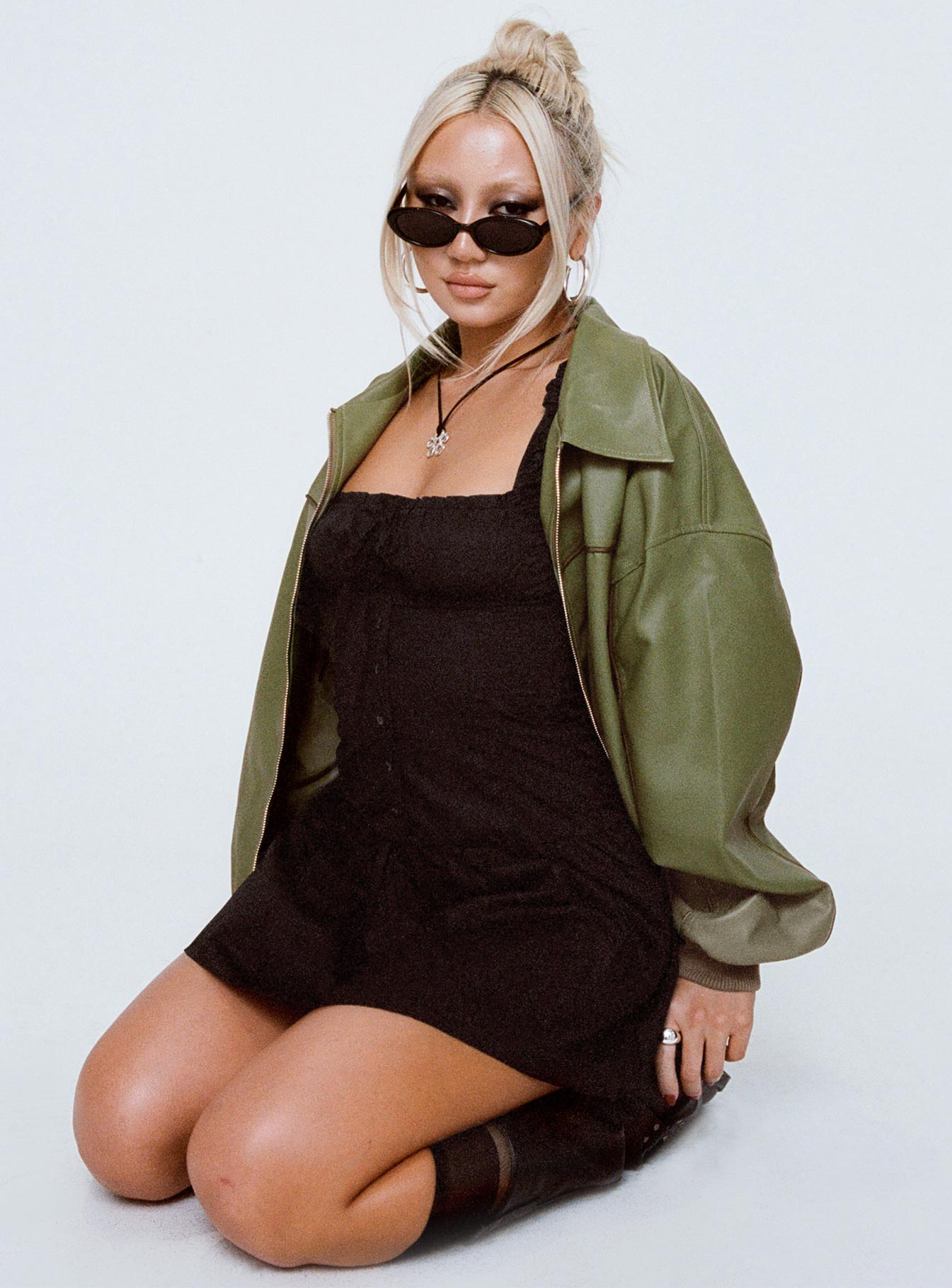 Goldsmith Faux Leather Bomber Jacket Green - Image 10