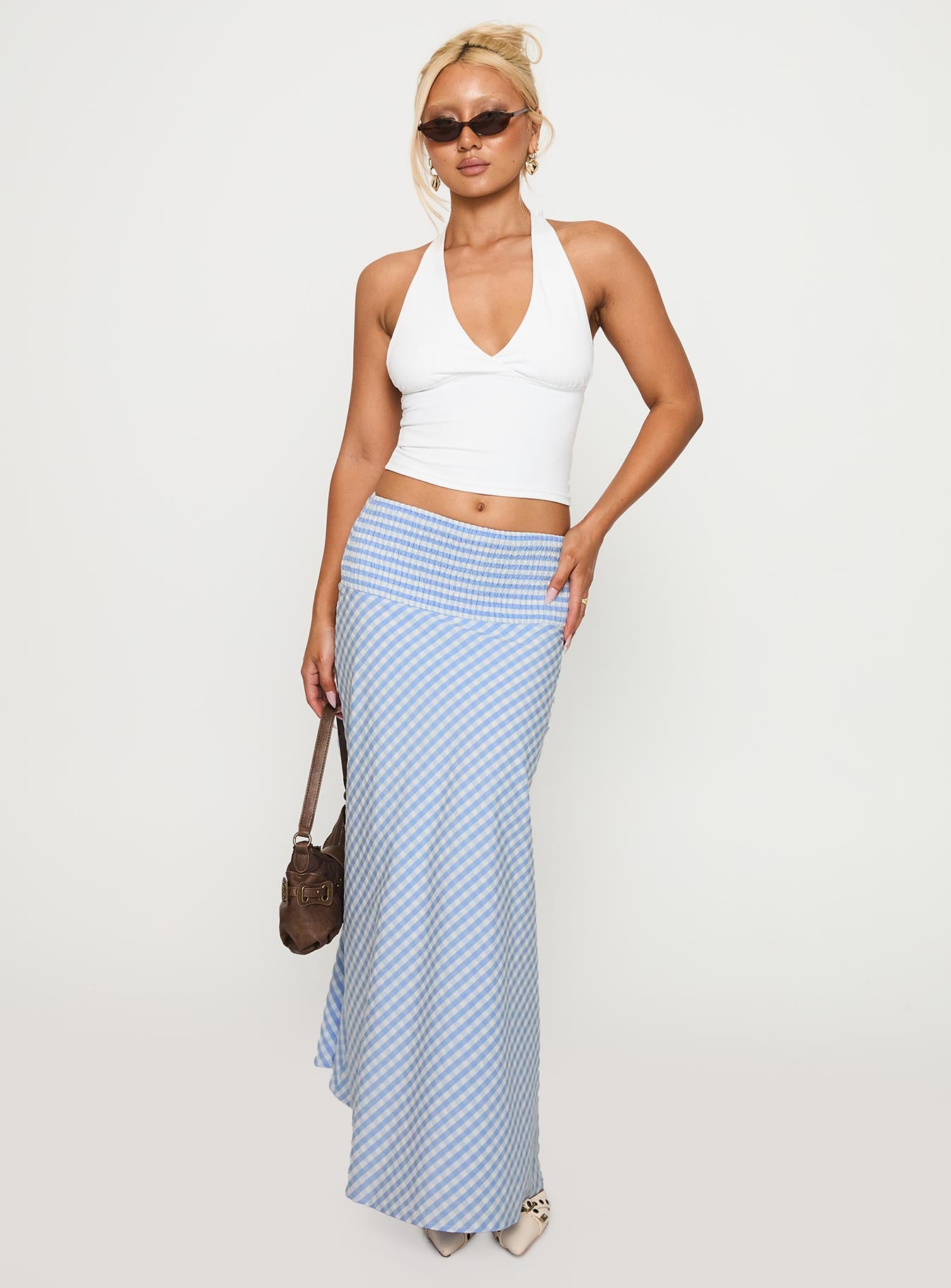 Every Girl Shirred Maxi Skirt Blue Check - Image 3