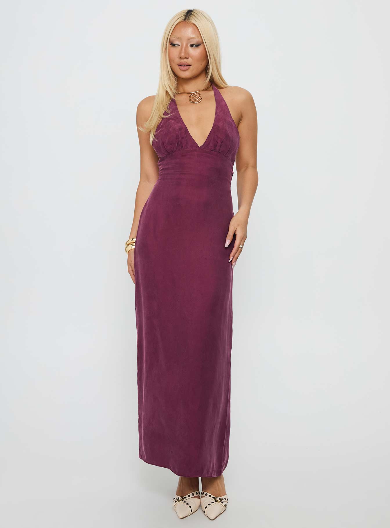 True Companion Halter Maxi Dress Berry - Image 3