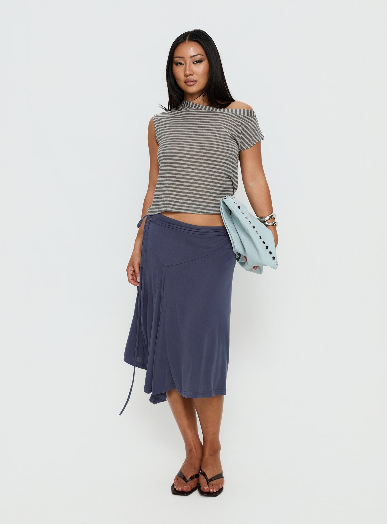Joaney Tie Side Jersey Midi Skirt Slate - Image 3