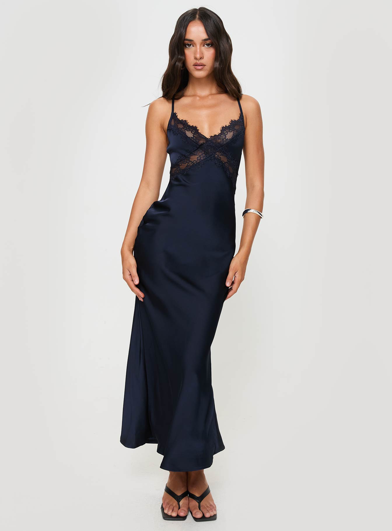 Treasure Bias Cut Maxi Dress Navy Petite - Image 2