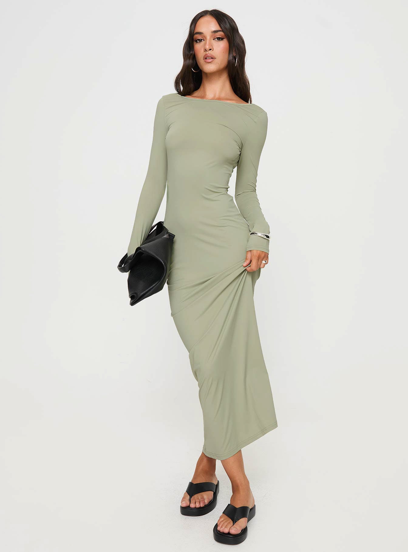 Rain Fire Long Sleeve Maxi Dress Sage - Image 3
