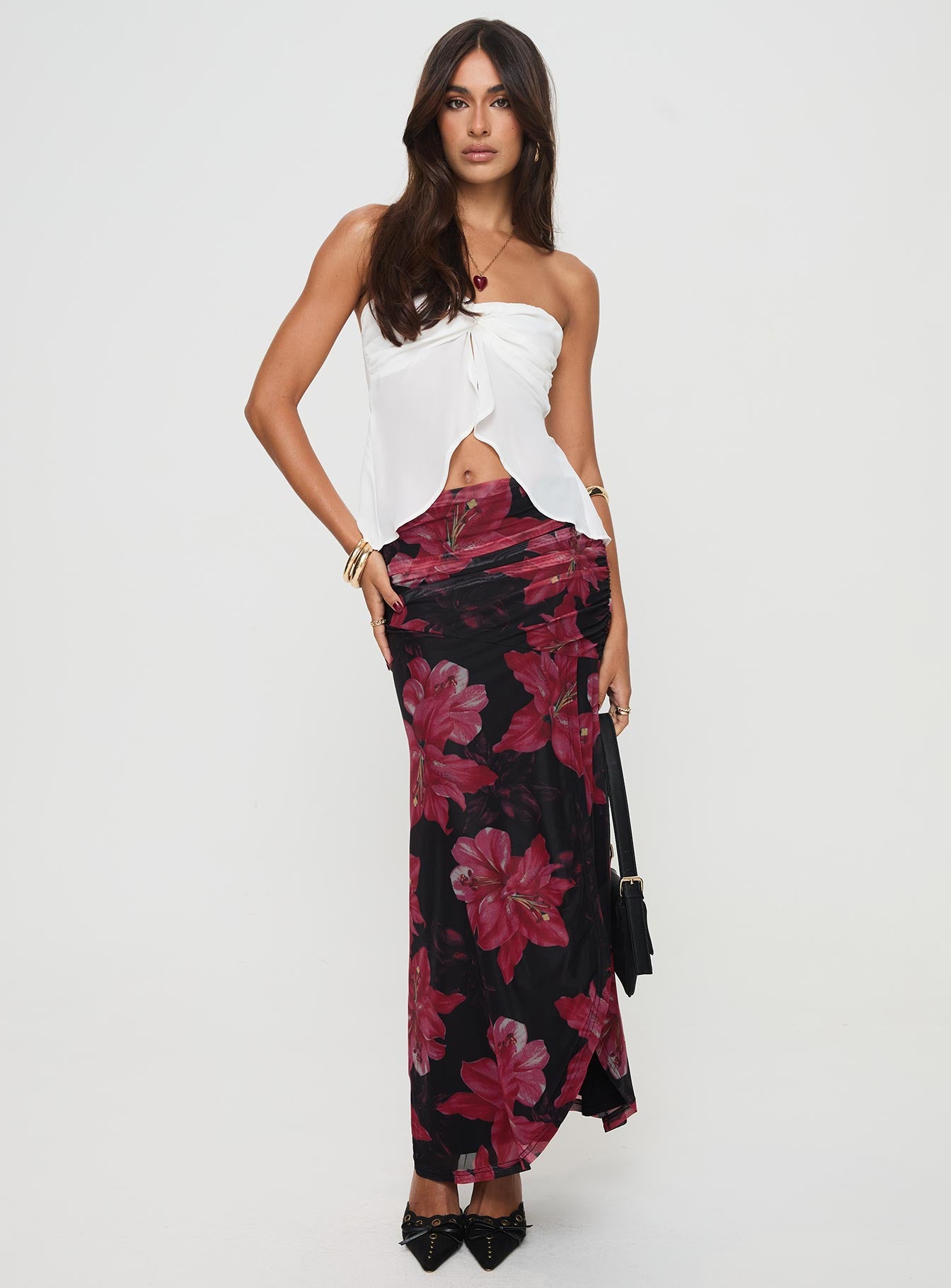 Cooperi Maxi Skirt Black / Red Floral - Image 3