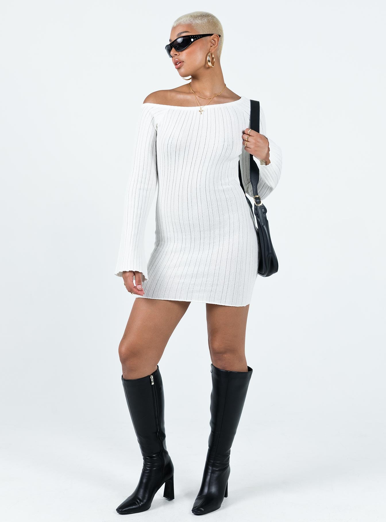 Santorini Knit Mini Dress White - Image 3