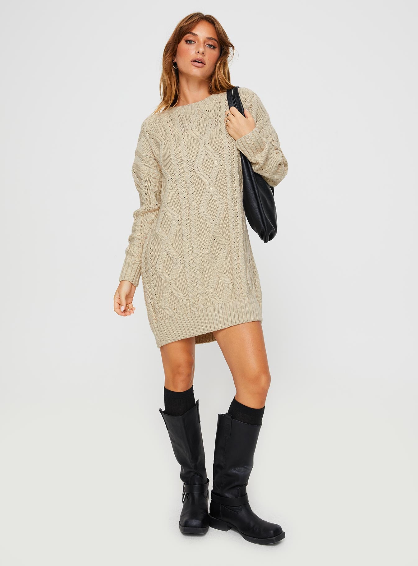 Anaya Sweater Mini Dress Beige - Image 3