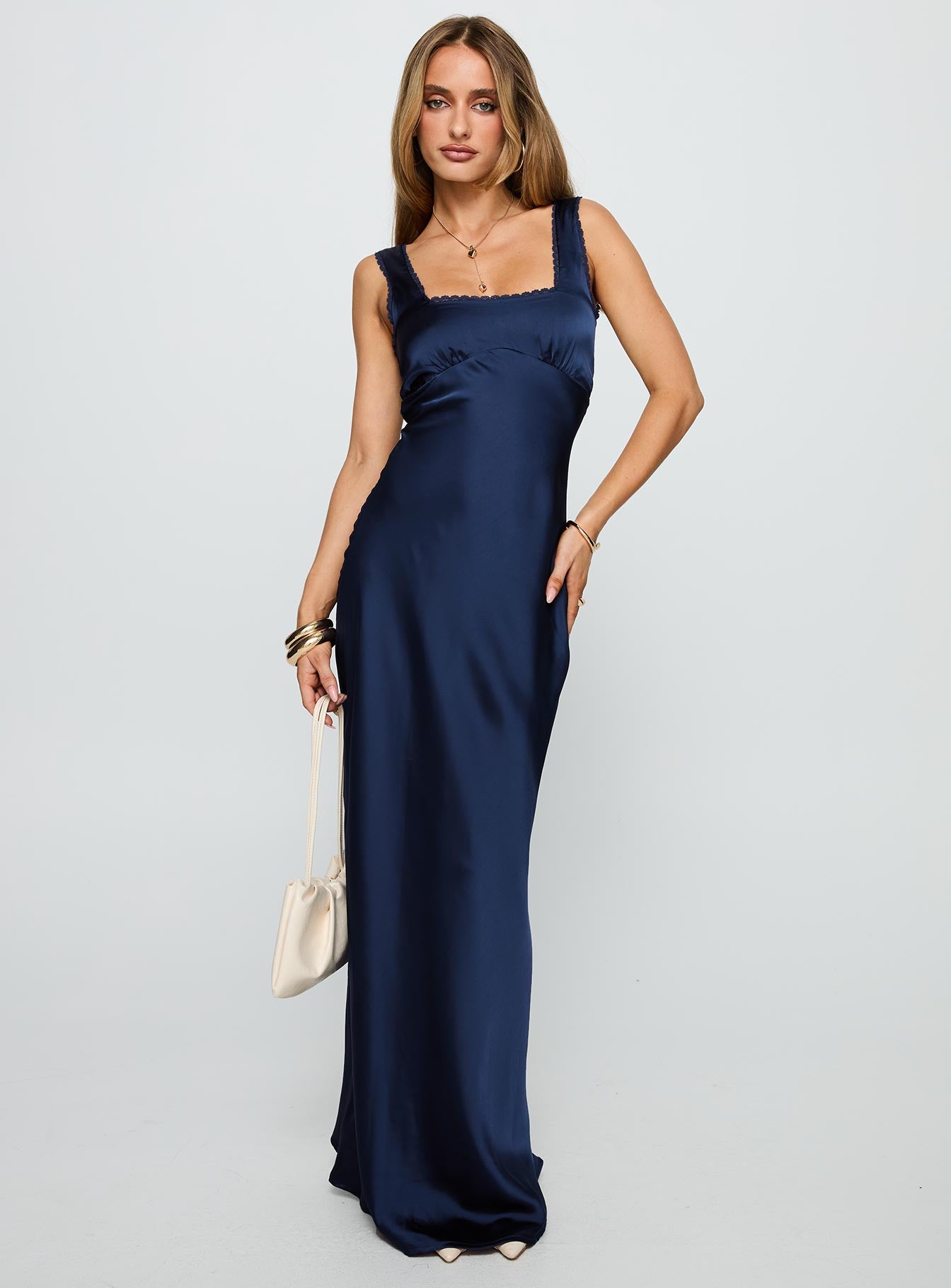 Dasha Satin Maxi Dress Navy - Image 2