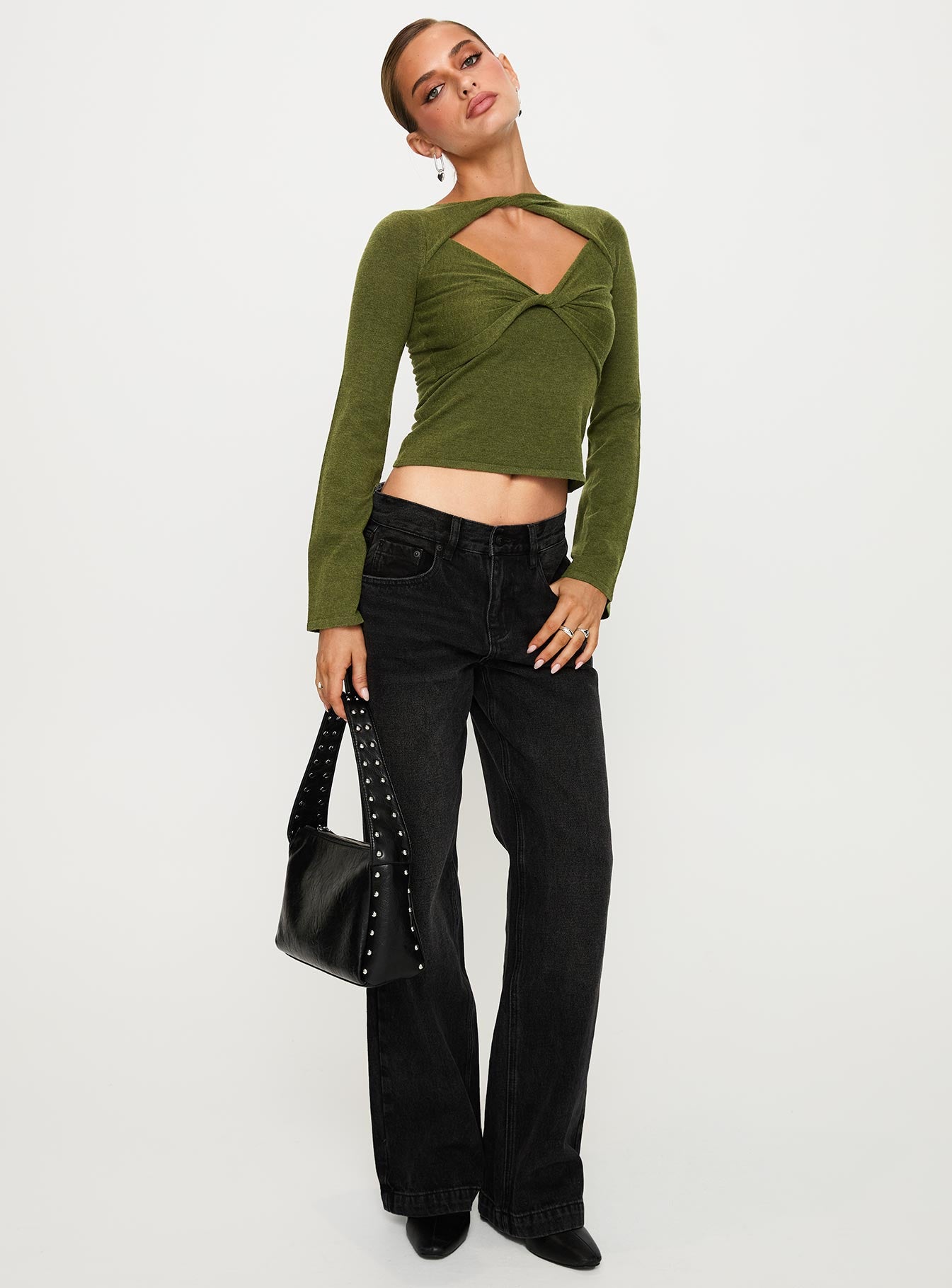 Giordani Long Sleeve Twist Top Moss Green - Image 2